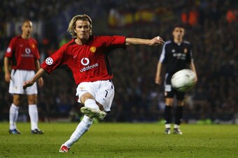 Beckham came off the bench to score twice as United beat Real Madrid 4-3 in 2003