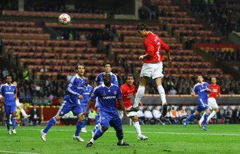 Ronaldo scoring vs. Chelsea in the 2008 Champions League final