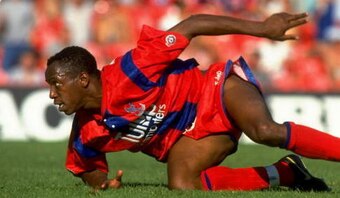 1992:  Ian Wright of Crystal Palace scores the winning goal during the League Division One match against Sheffield United played at Selhurst Park in London, England.  Crystal Palace won the match 2-1. \ Mandatory Credit: Steve  Morton/Allsport