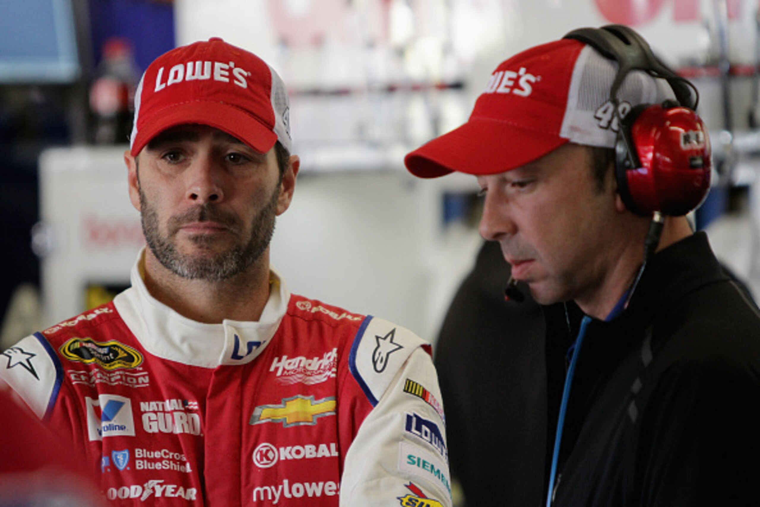 Jimmie Johnson (left) with crew chief Chad Knaus