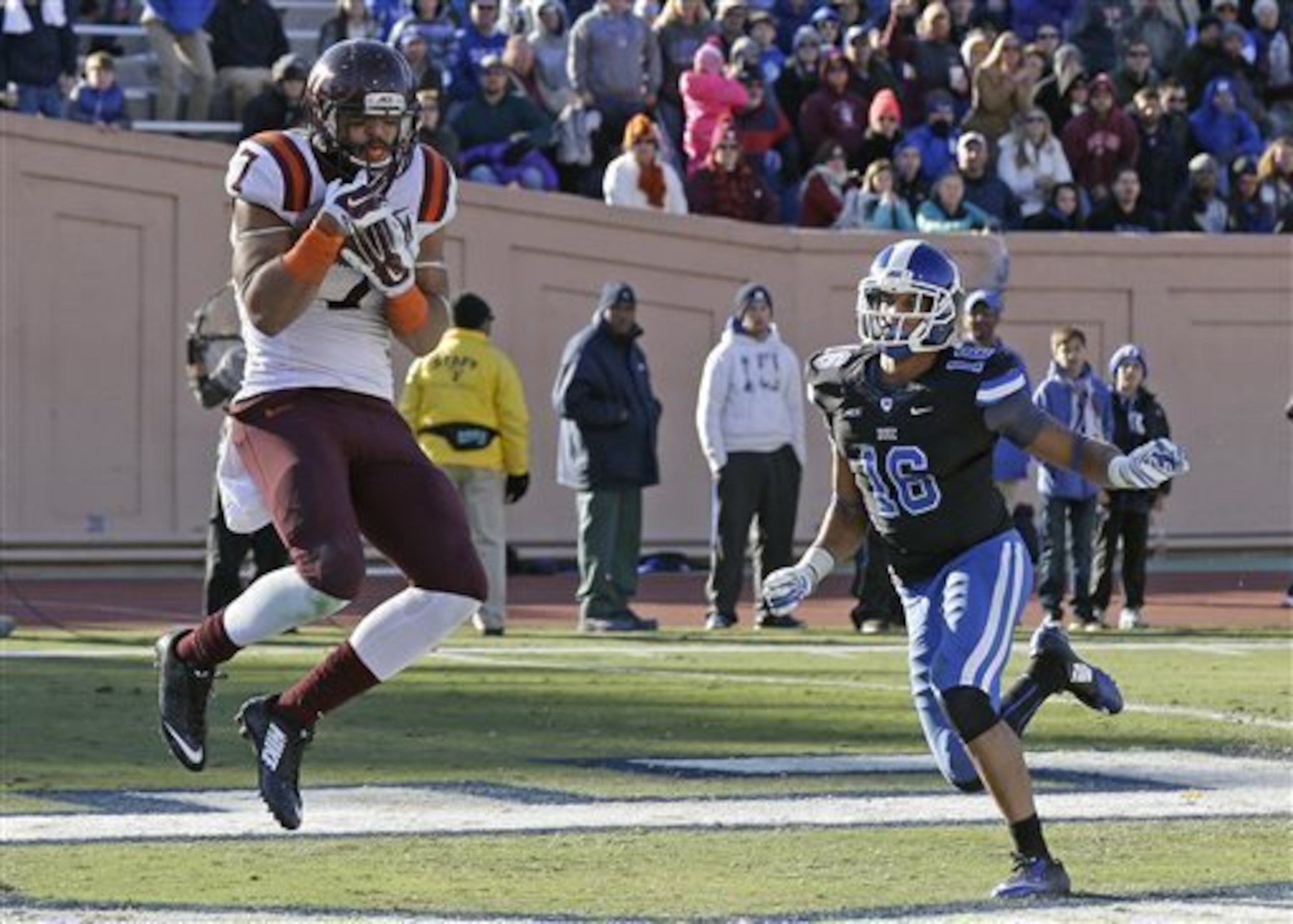 Virginia Tech tight end Bucky Hodges with a touchdown catch vs. Duke