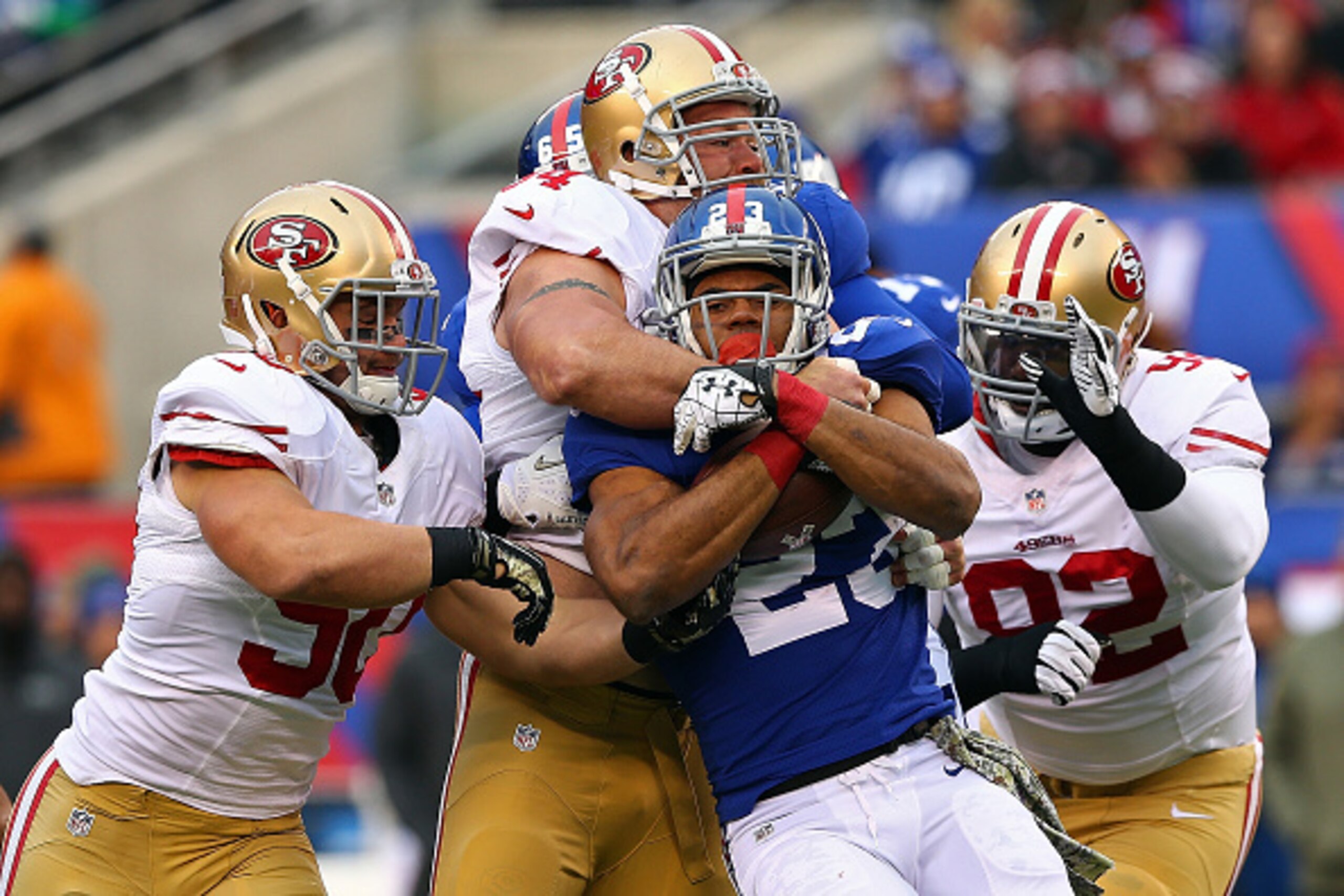 San Francisco's D-line bottled up New York's rushing hopes on Sunday.