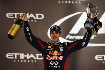Sebastian Vettel celebrates his victory at the 2013 Abu Dhabi Grand Prix.
