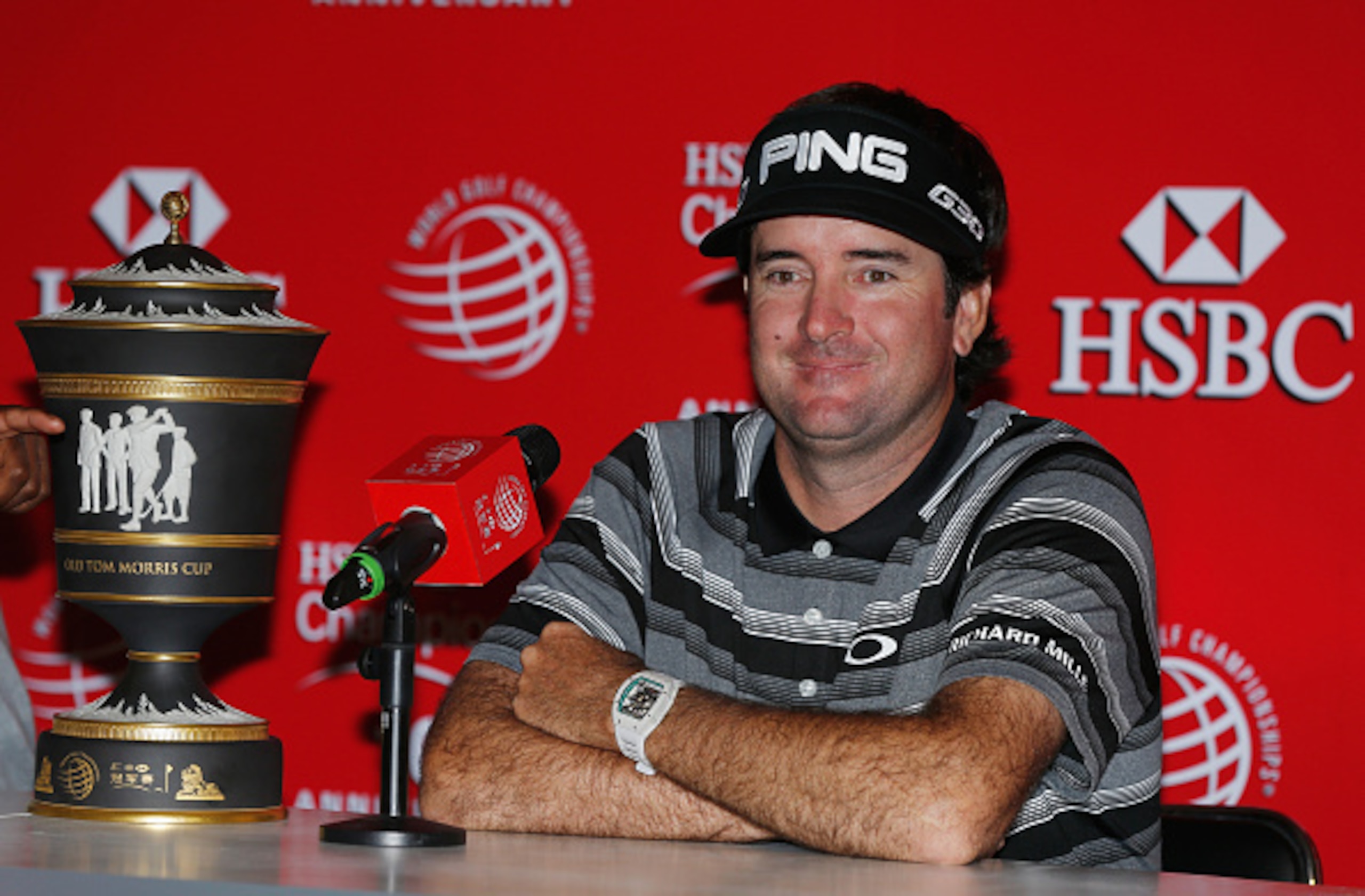 SHANGHAI, CHINA - NOVEMBER 09:  Bubba Watson of the United States speaks with the media after winning the WGC - HSBC Champions at the Sheshan International Golf Club on November 9, 2014 in Shanghai, China  (Photo by Scott Halleran/Getty Images)
