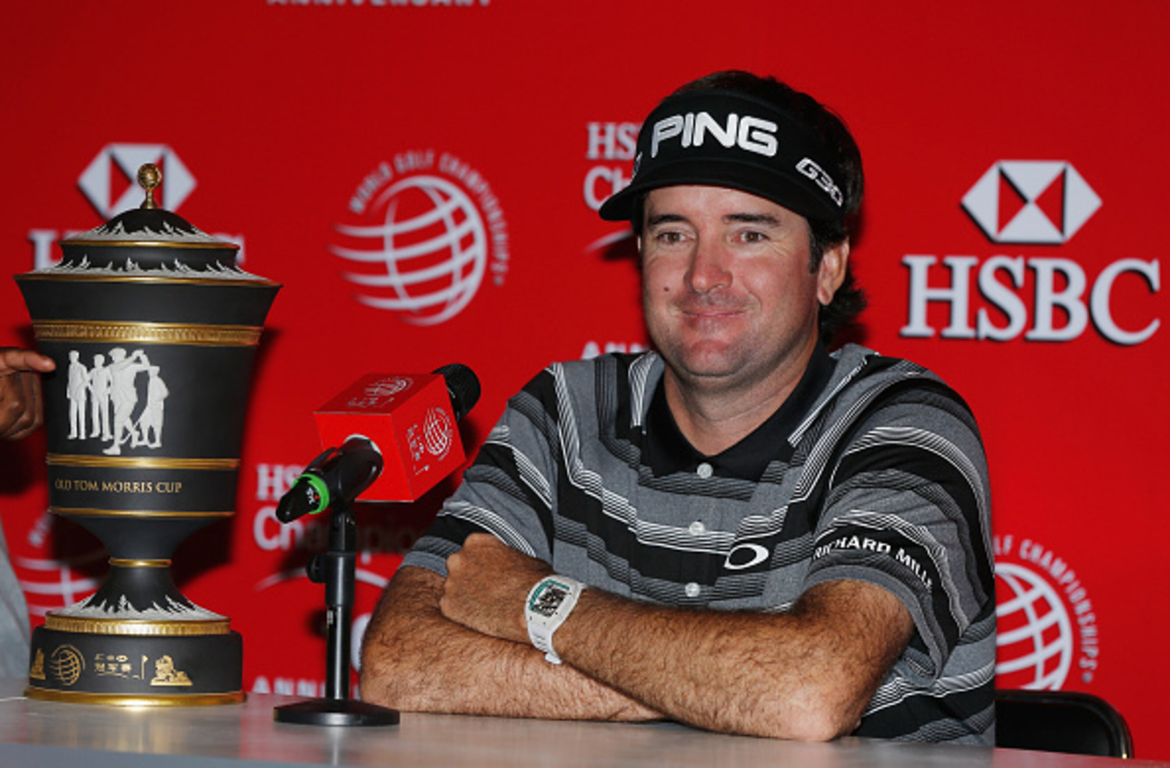SHANGHAI, CHINA - NOVEMBER 09:  Bubba Watson of the United States speaks with the media after winning the WGC - HSBC Champions at the Sheshan International Golf Club on November 9, 2014 in Shanghai, China  (Photo by Scott Halleran/Getty Images)