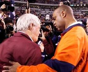 Virginia Tech head coach Frank Beamer and Virginia head coach Mike London