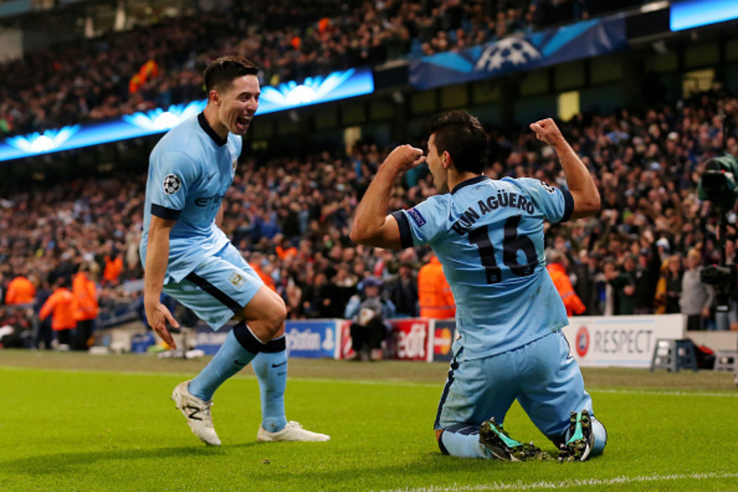 Sergio Aguero, pictured prior to being the victim of a good old-fashioned bundle by his Manchester City team-mates. The striker had just sealed a vital 3-2 win over Bayern Munich. Sergio Aguero, pictured prior to being the victim of a good old-fashioned bundle by his Manchester City team-mates. The striker had just sealed a vital 3-2 win over Bayern Munich.