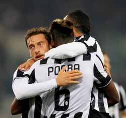 Paul Pogba celebrates his second goal against Lazio.