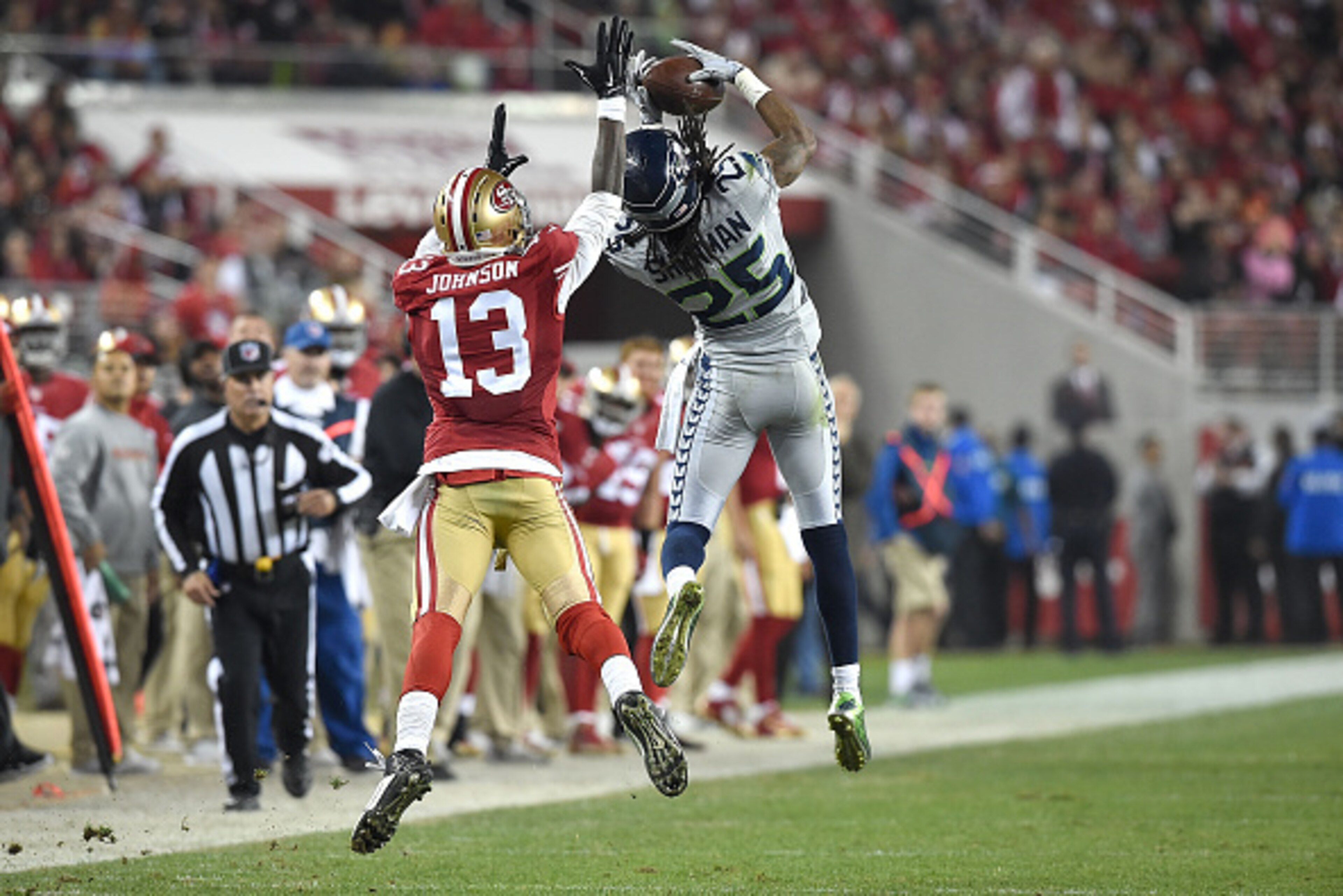 The 49ers drop a critical NFC West contest to the Seahawks, thanks in large measure to two picks from Richard Sherman.