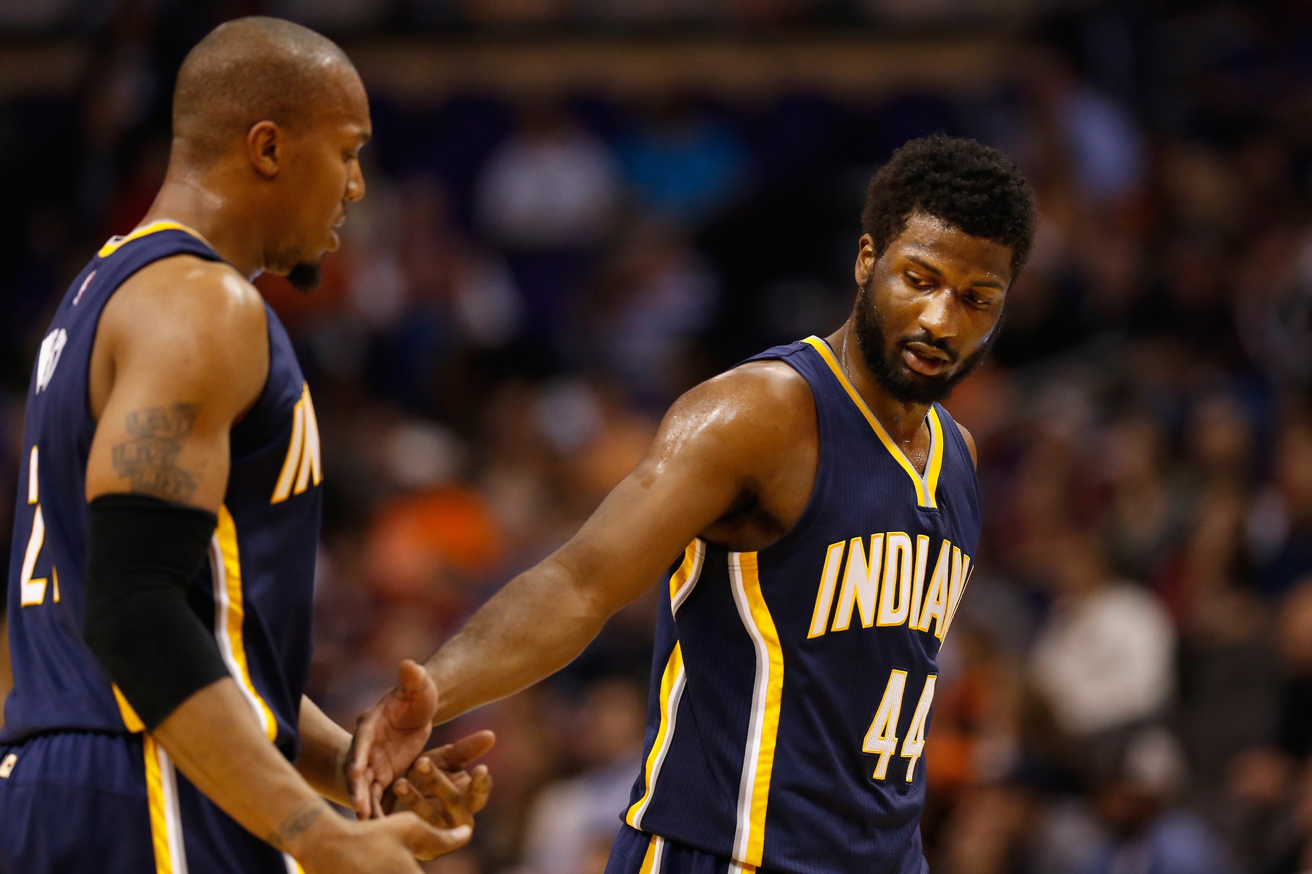 Indiana Pacers forwards David West and Solomon Hill Indiana Pacers forwards David West and Solomon Hill