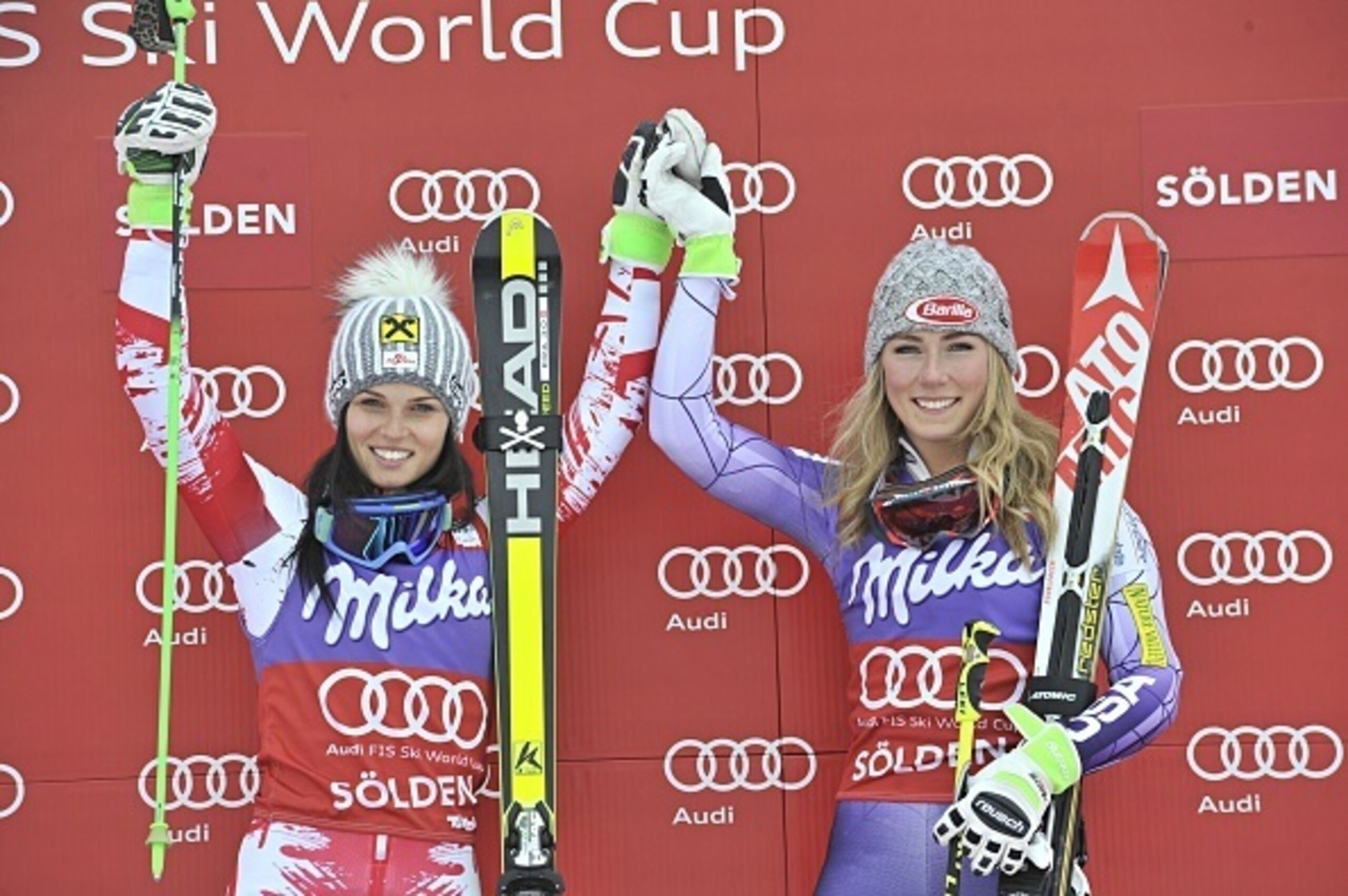 Overall World Cup hopefuls Anna Fenninger and Mikaela Shiffrin began the season with a joint win in the Soelden GS.