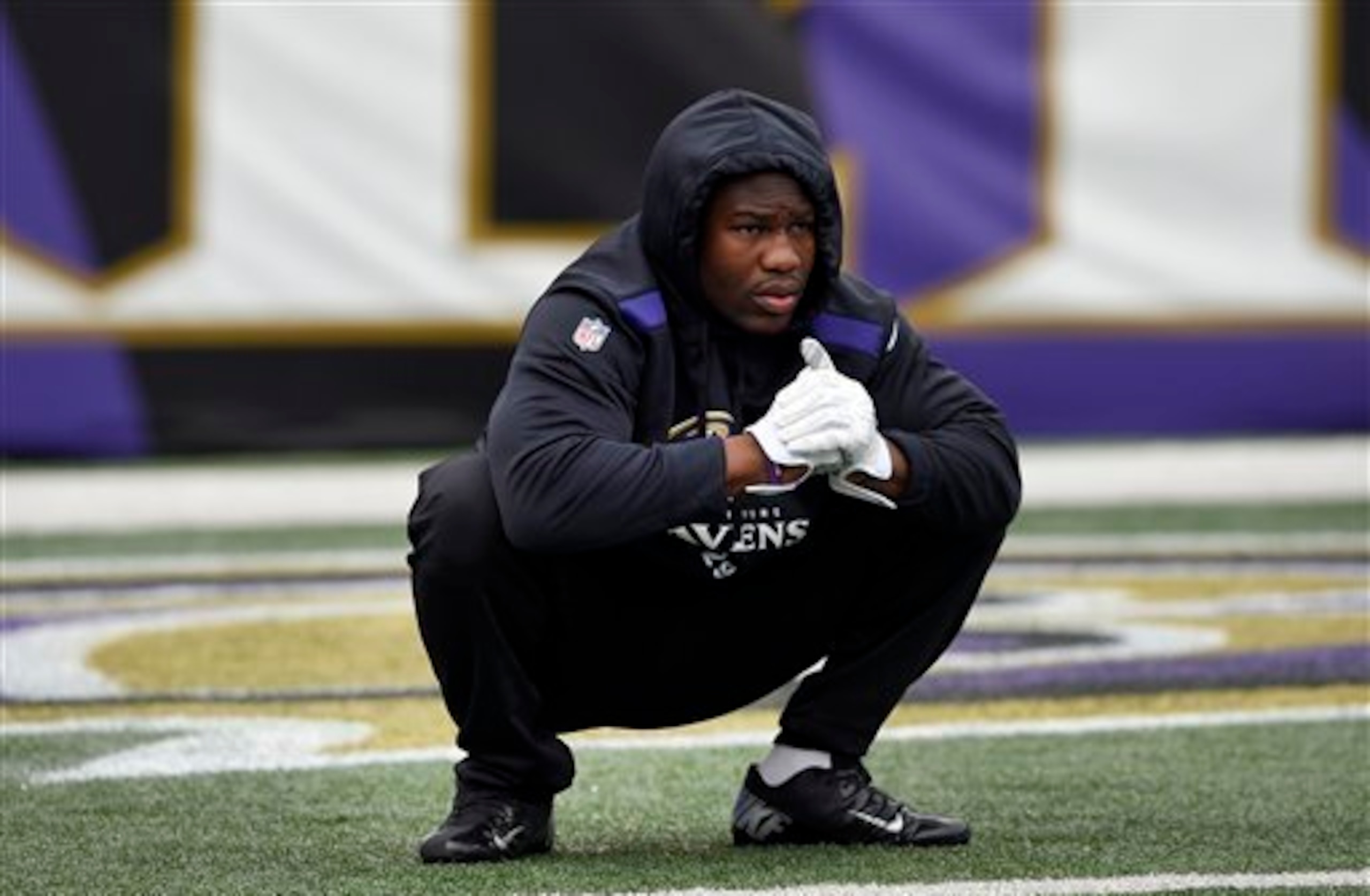 Baltimore Ravens running back Justin Forsett warms up before an NFL football game against the San Diego Chargers, Sunday, Nov. 30, 2014, in Baltimore. (AP Photo/Nick Wass)