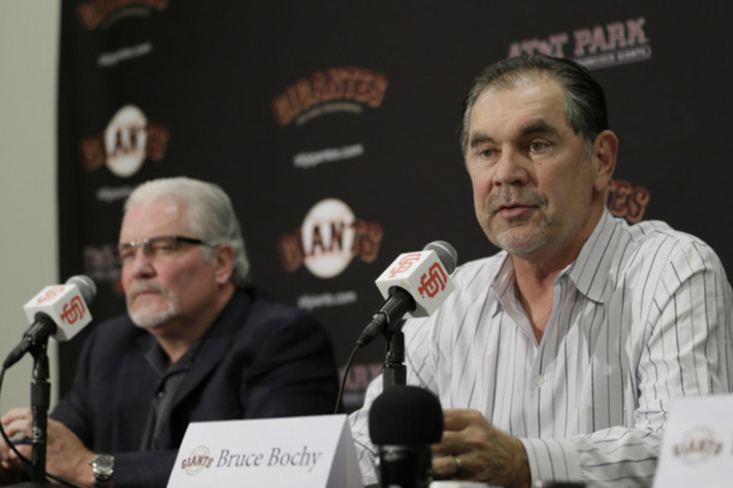 Giants general manager Brian Sabean and manager Bruce Bochy hope to restock the roster.