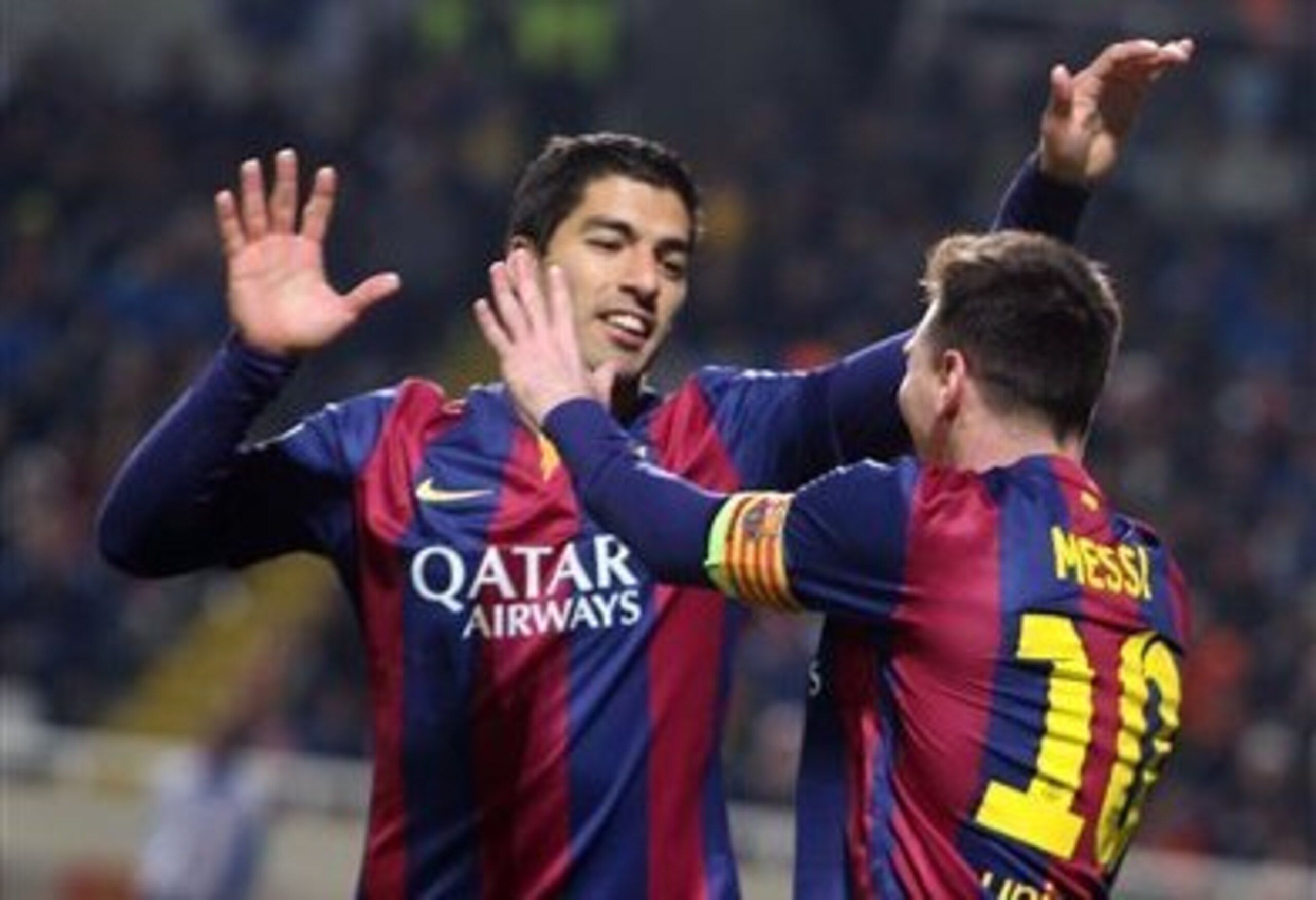 Luis Suarez finally broke his scoring duck for Barca in the competition.