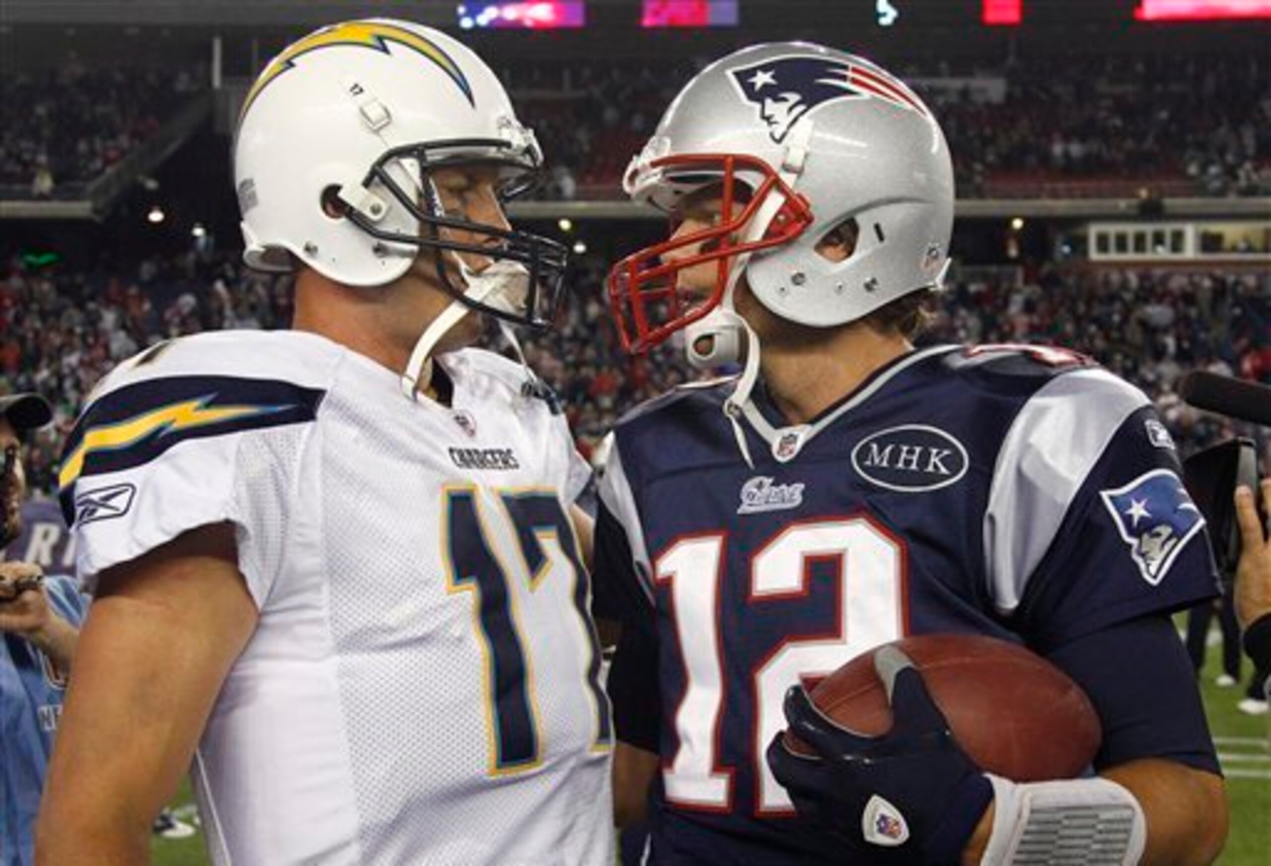Chargers QB Philip Rivers and Patriots QB Tom Brady