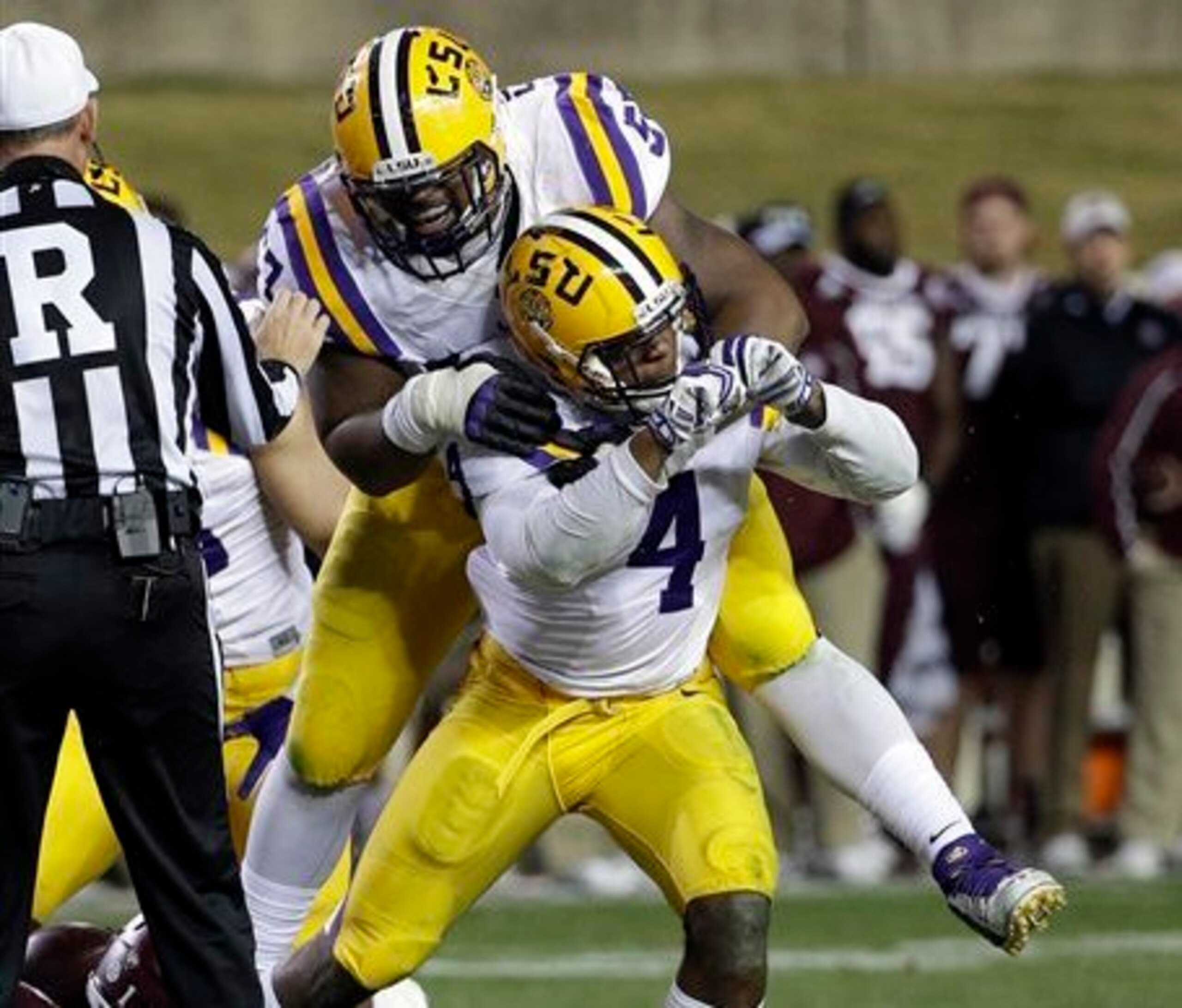 LSU linebacker Kwon Alexander (No. 4) celebrates a big play against Texas A&M.