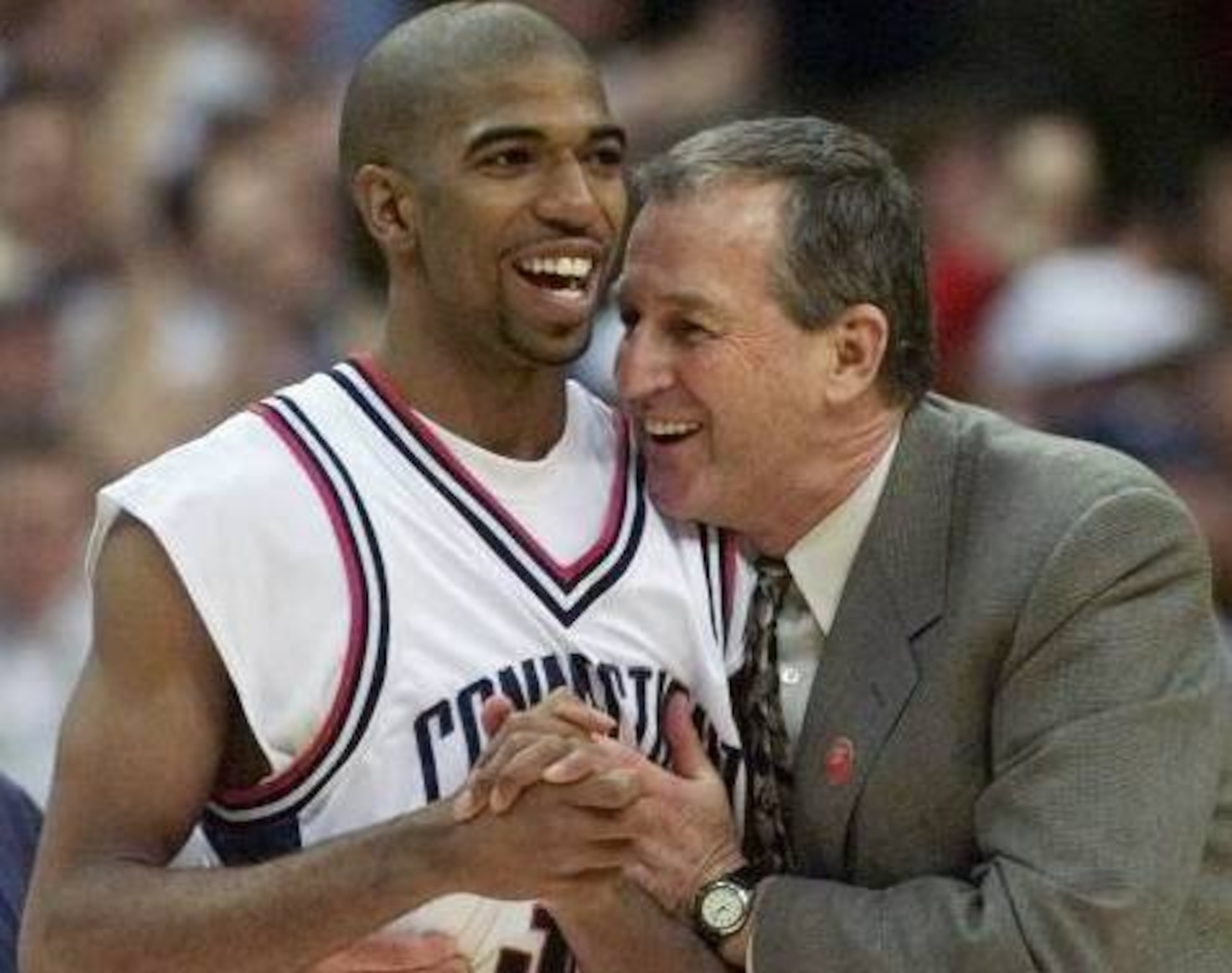 Richard Hamilton (left) and Jim Calhoun Richard Hamilton (left) and Jim Calhoun