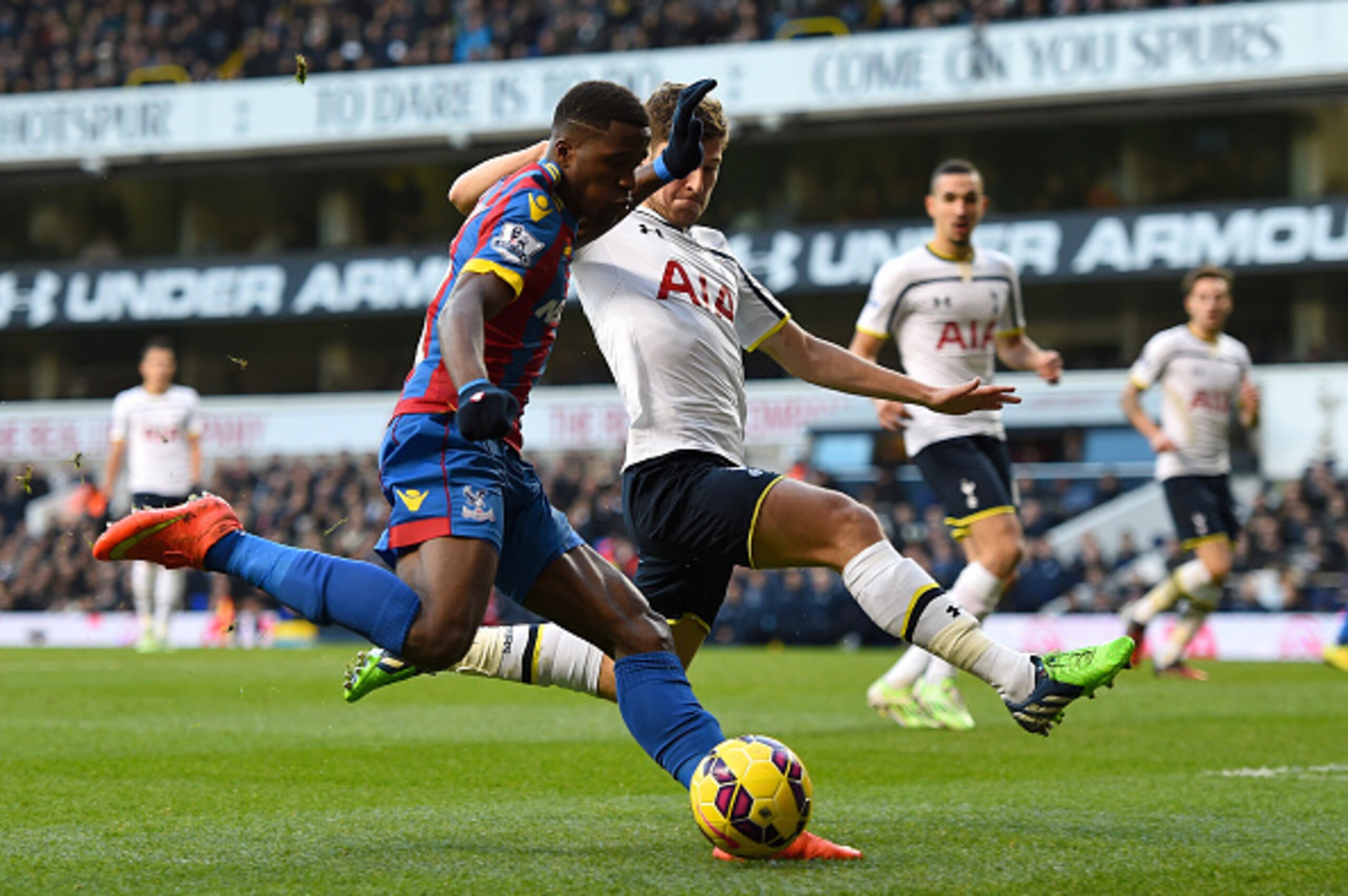Wilfried Zaha caused Ben Davies all sorts of problems, while Yannick Bolasie had similar joy with Eric Dier on the opposite flank.