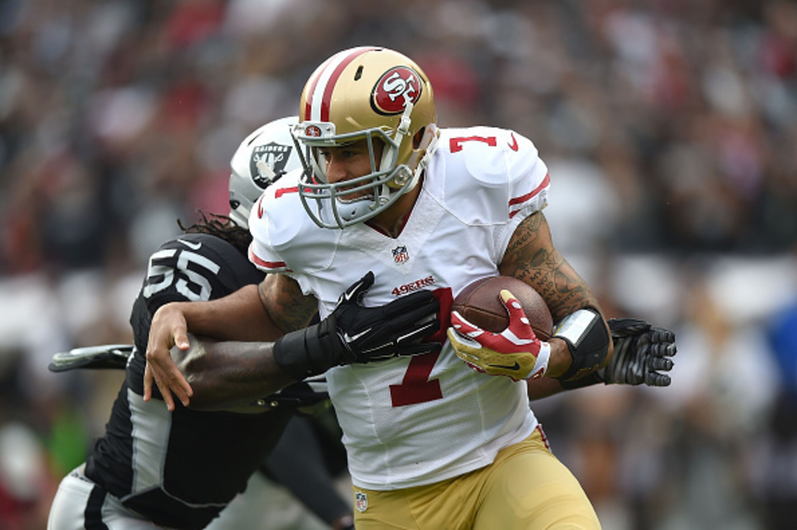 Colin Kaepernick was sacked five times on Sunday.