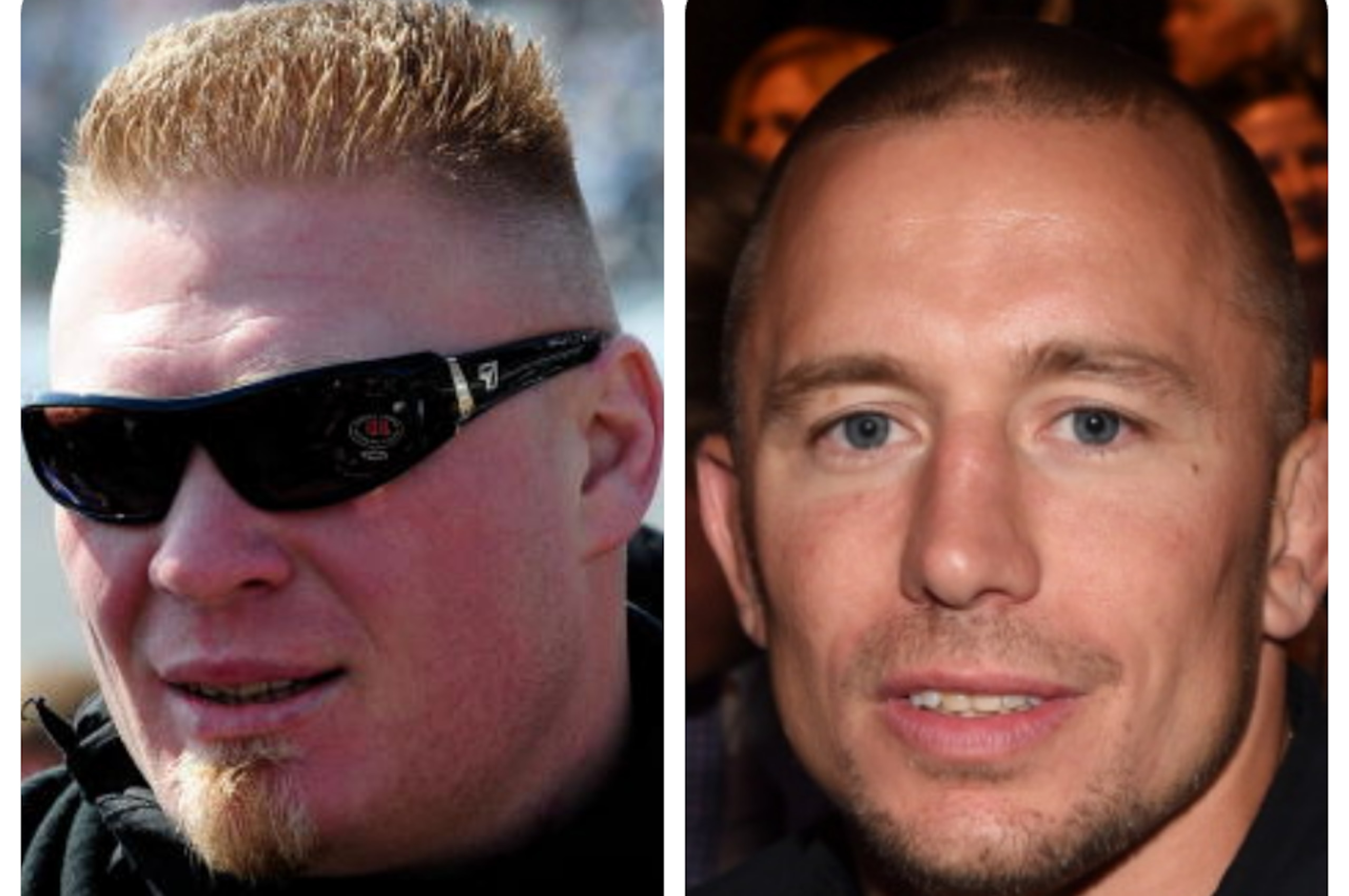 Former UFC heavyweight champion Brock Lesnar (L) and former UFC welterweight champion Georges St-Pierre