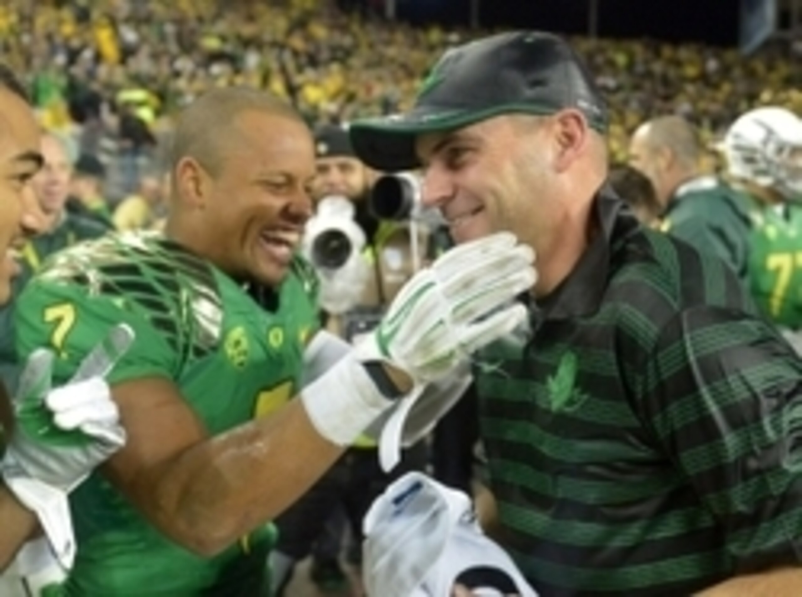 Coach Mark Helfrich after a Gatorade bath Coach Mark Helfrich after a Gatorade bath