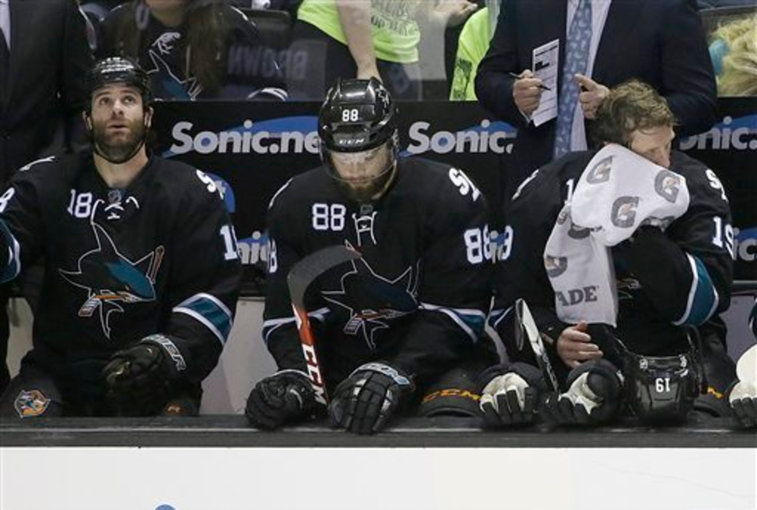 Mike Brown, Brent Burns and Joe Thornton