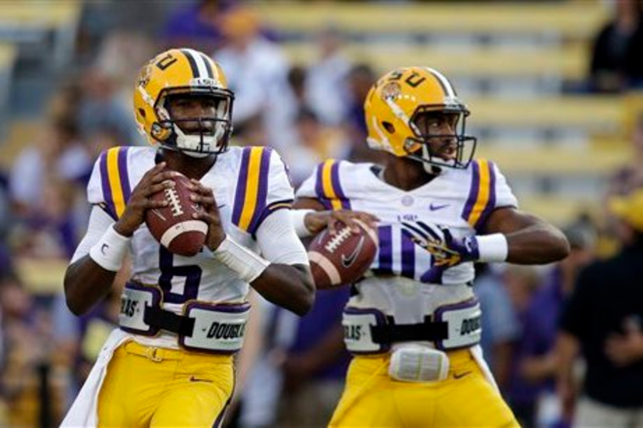 LSU quarterbacks Brandon Harris (left) and Anthony Jennings (right)