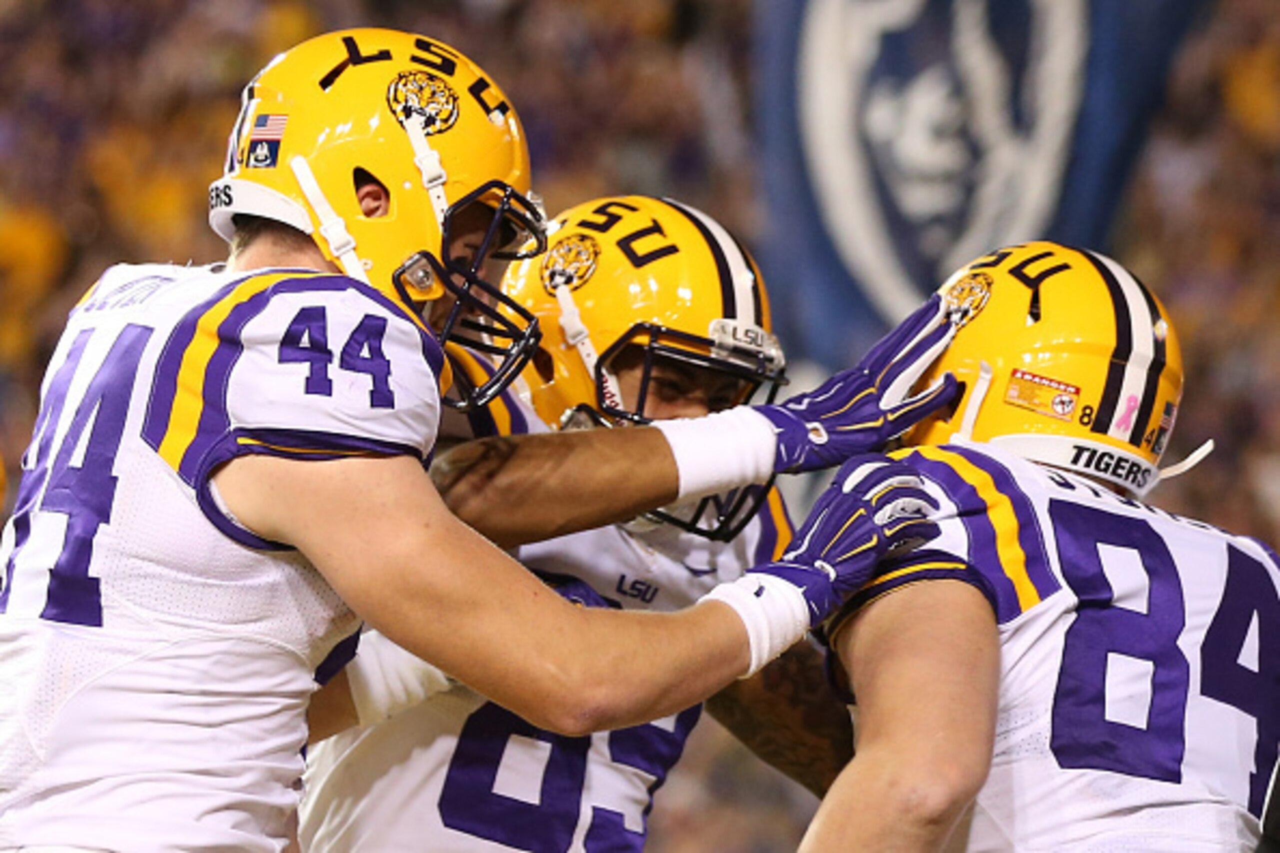 LSU tight ends Colin Jeter (left), DeSean Smith (center) and Logan Stokes (right)