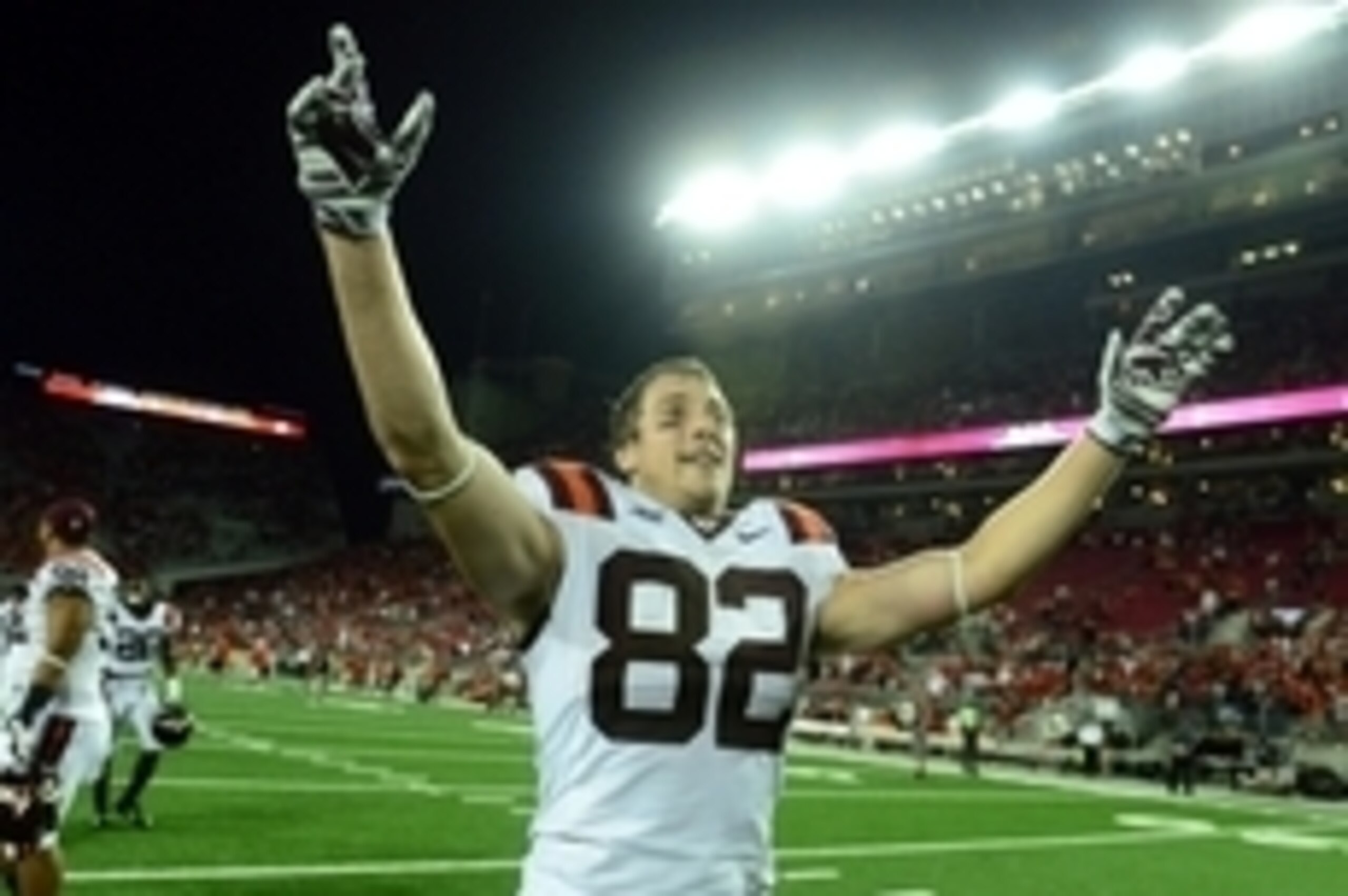 Virginia Tech tight end Ryan Malleck celebrating the win at Ohio State Virginia Tech tight end Ryan Malleck celebrating the win at Ohio State
