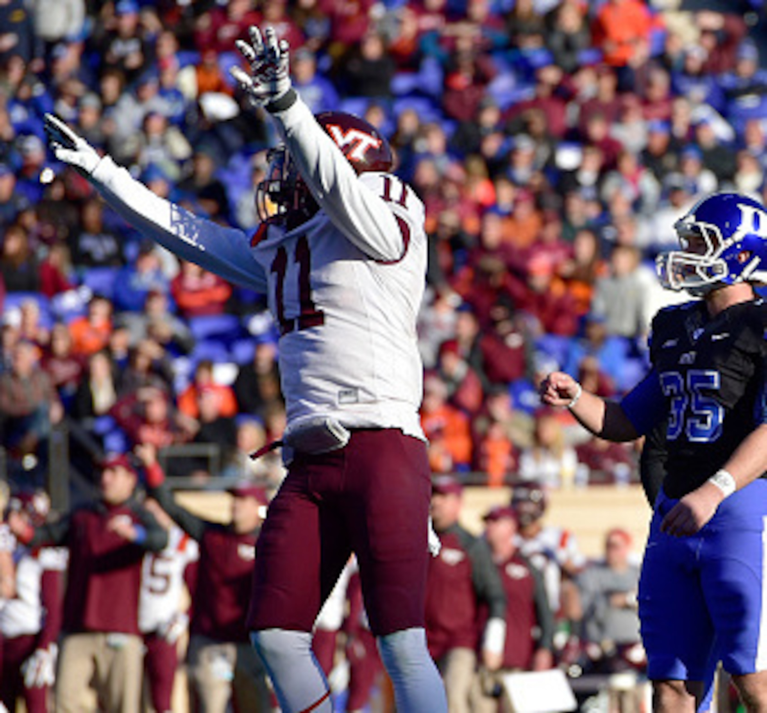Kendall Fuller celebrating a missed Duke field goal that clinched a win at then-No. 19 Duke Kendall Fuller celebrating a missed Duke field goal that clinched a win at then-No. 19 Duke