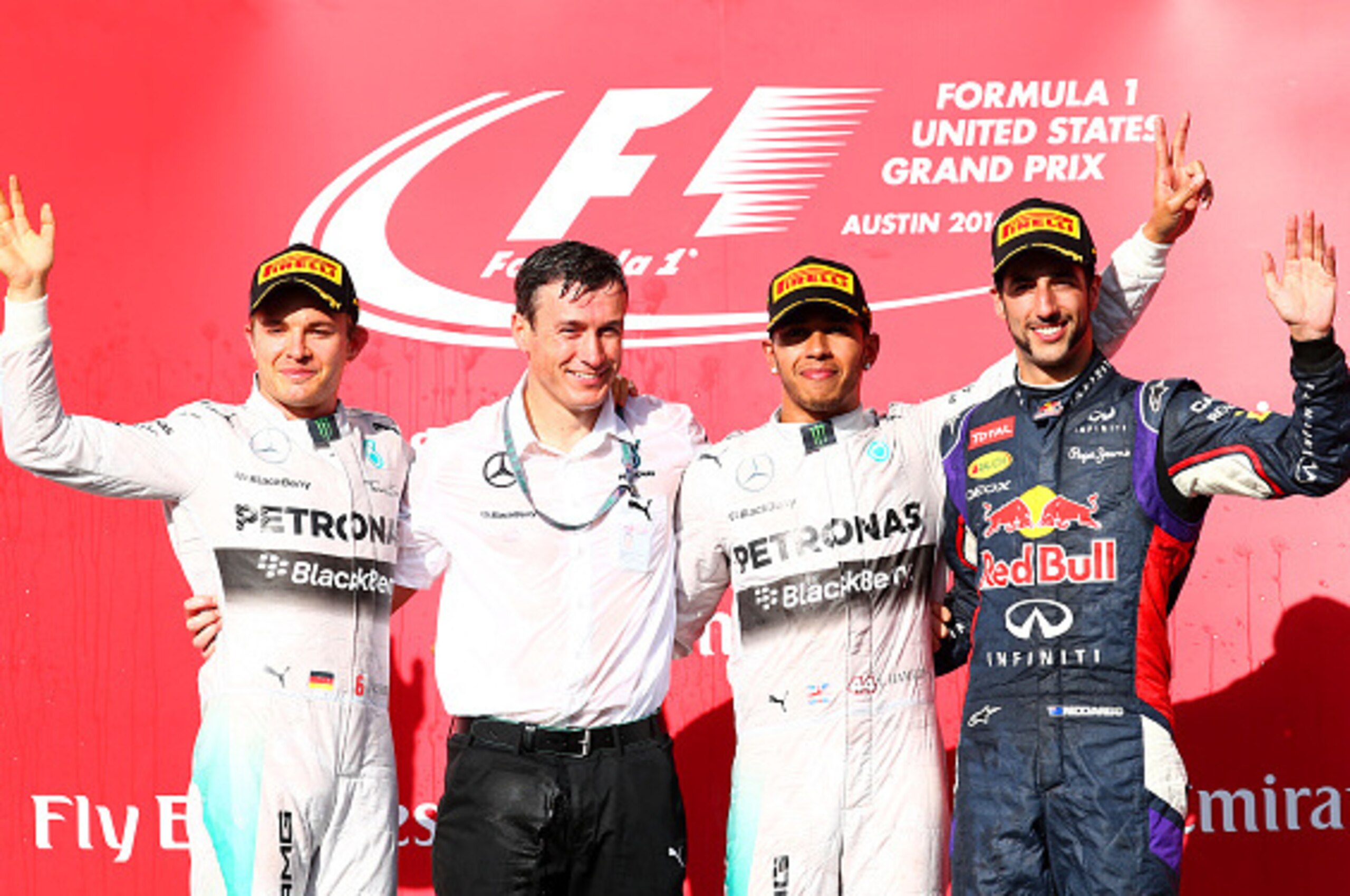 The only three men to win a Grand Prix in 2014: Nico Rosberg, Lewis Hamilton and Daniel Ricciardo.