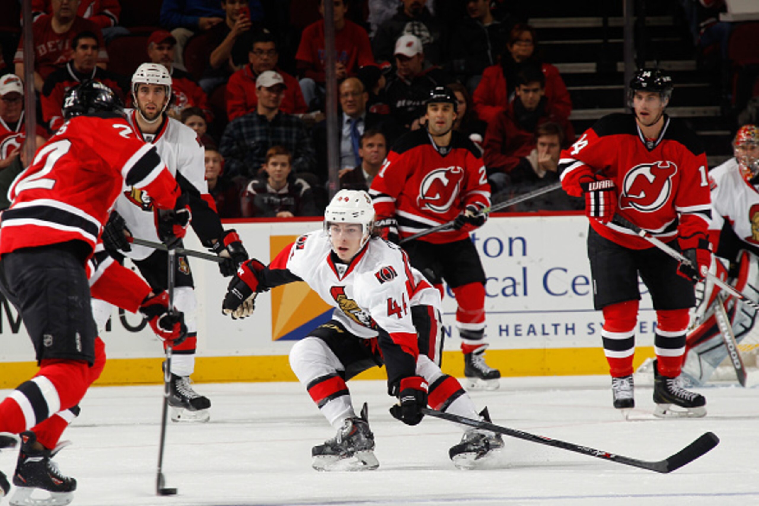 Eric Gelinas takes a shot from the point against the Ottawa Senators.