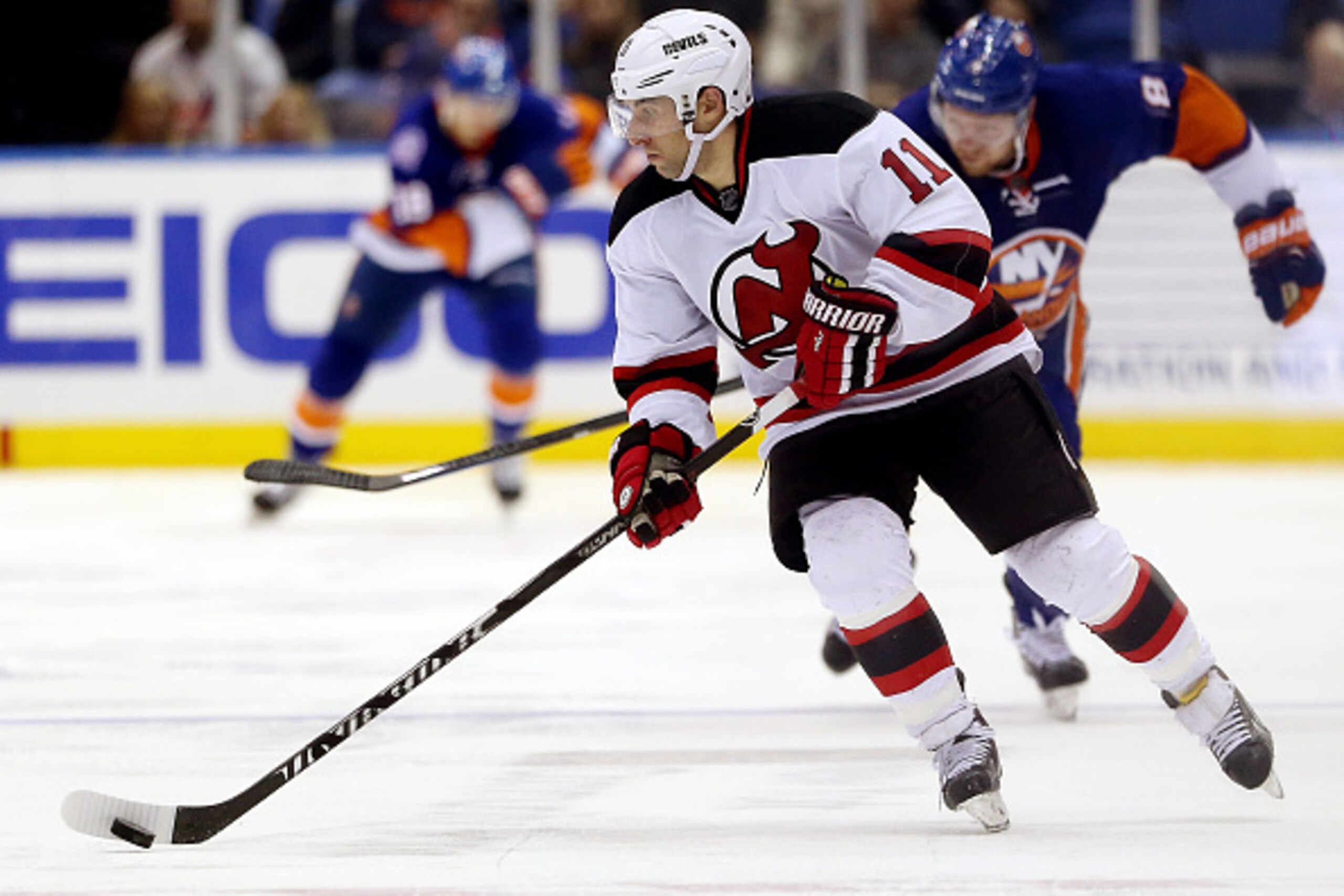 Stephen Gionta carries the puck against the New York Islanders.
