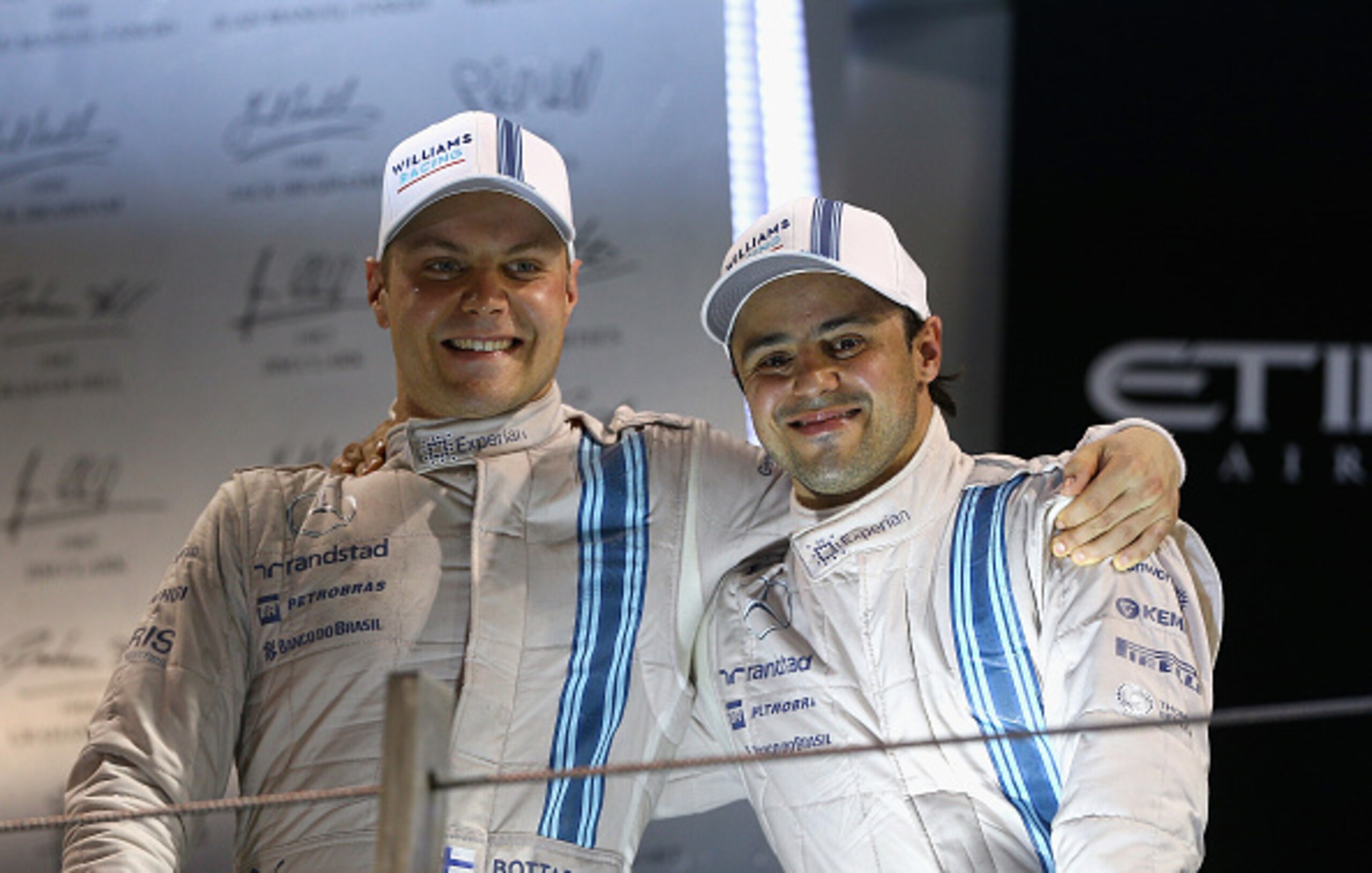 Valtteri Bottas and Felipe Massa on the podium in Abu Dhabi.
