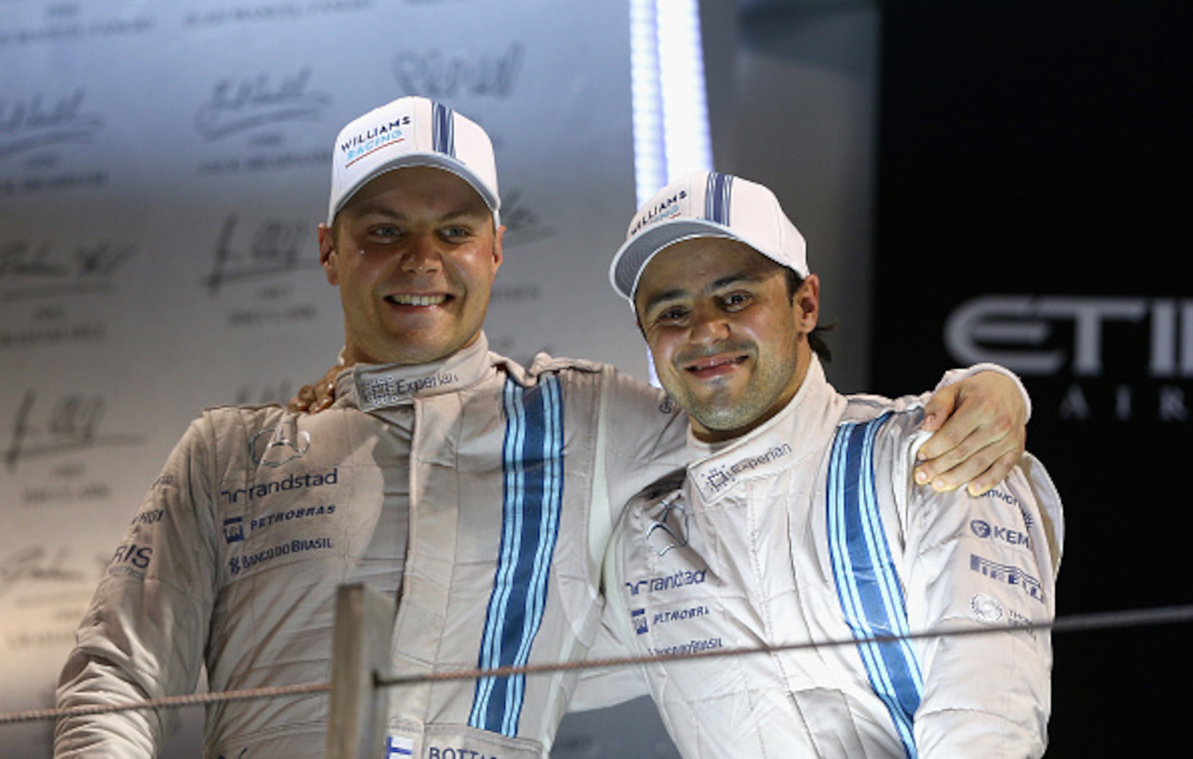 Valtteri Bottas and Felipe Massa on the podium in Abu Dhabi.