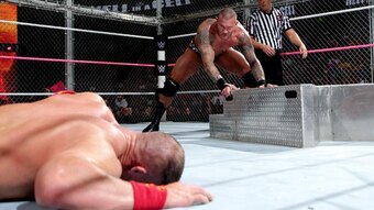 Randy Orton looks to put John Cena down for the count.
