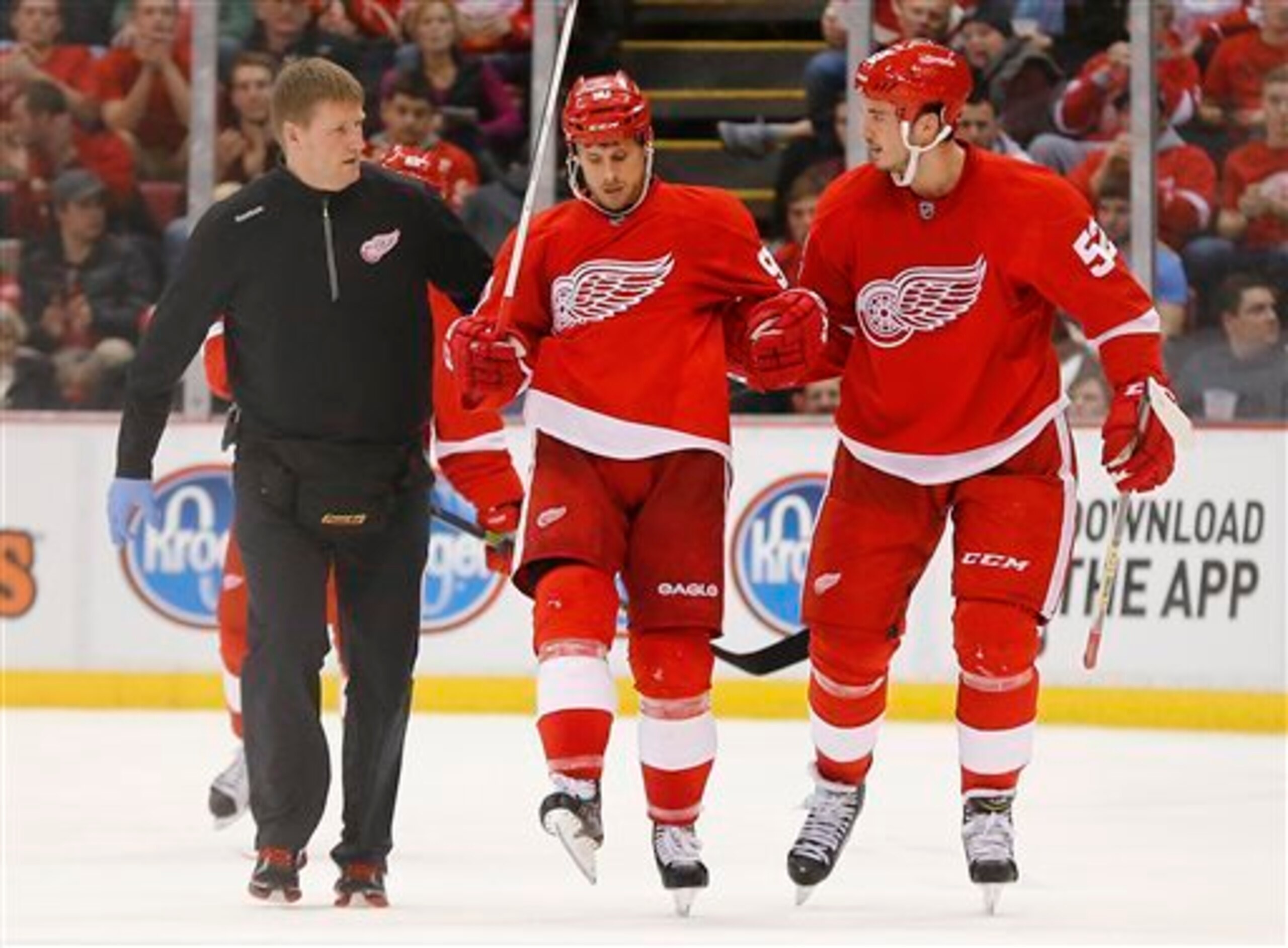 Stephen Weiss is a little woozy as he leaves the ice here after taking an elbow to the head.