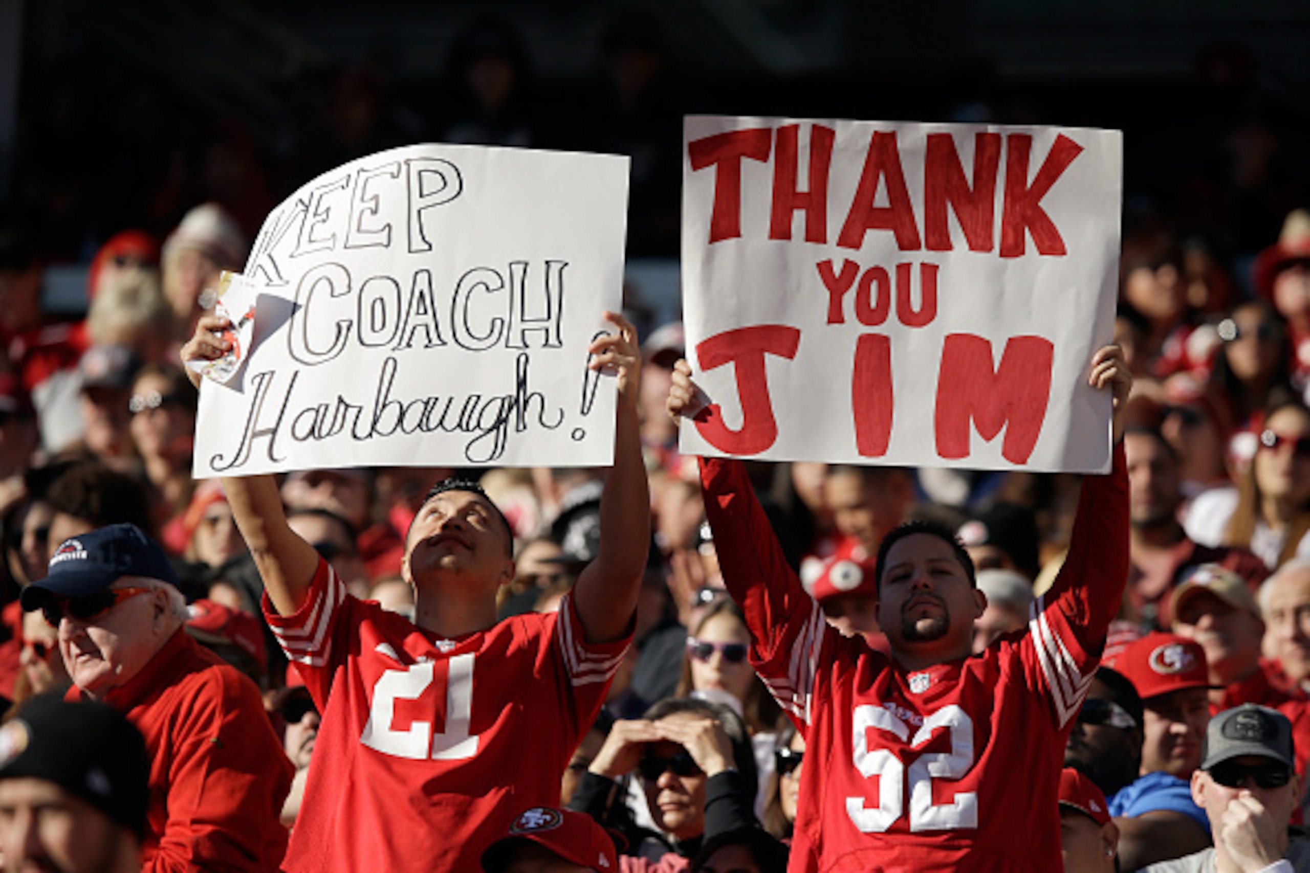 San Francisco's 20-17 victory in Week 17 could mark the end of an era with head coach Jim Harbaugh's departure. San Francisco's 20-17 victory in Week 17 could mark the end of an era with head coach Jim Harbaugh's departure.