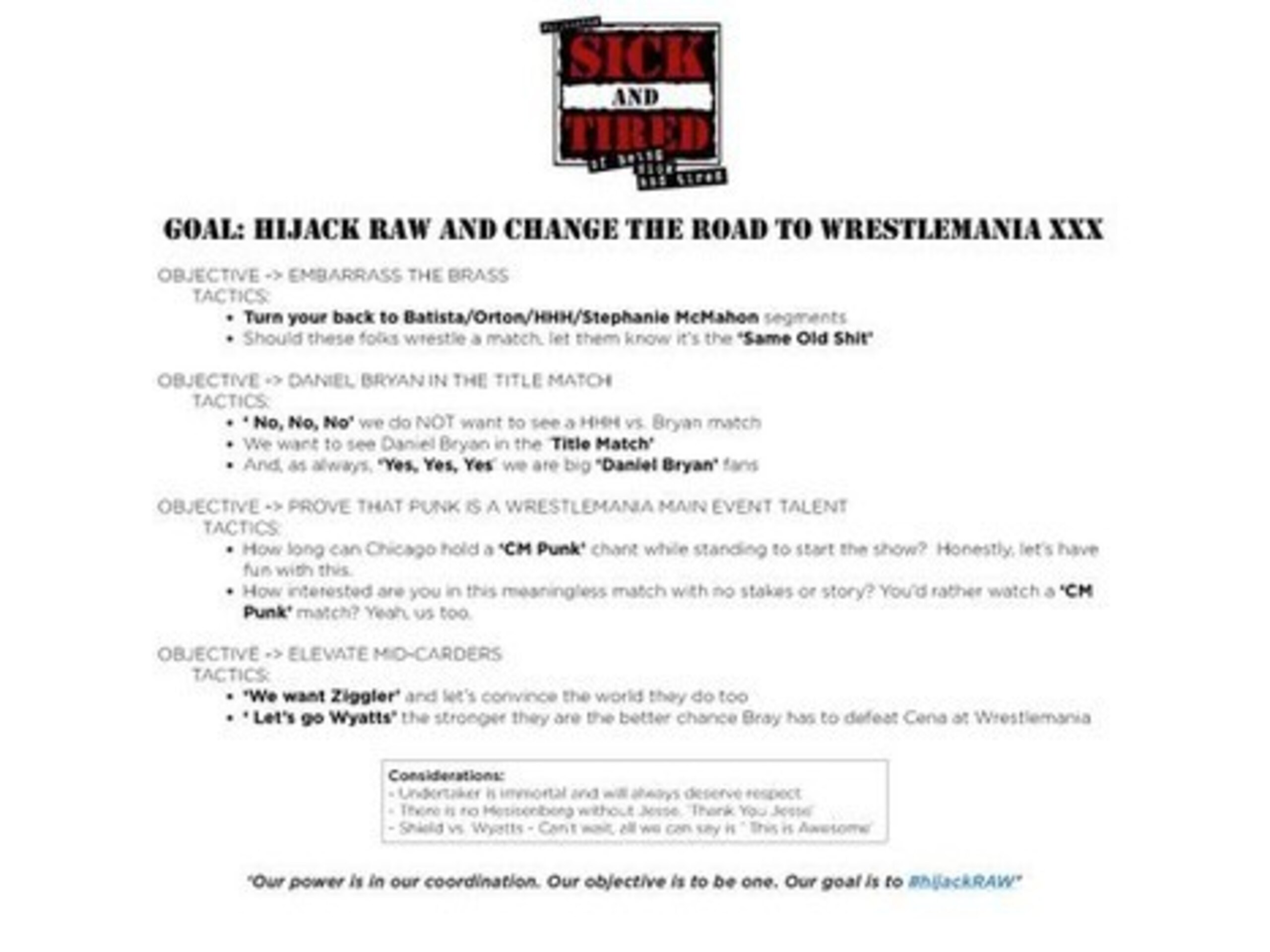 The unofficial rules for the "Hijack Raw" movement.