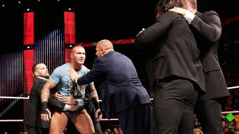 Randy Orton confronts Seth Rollins.