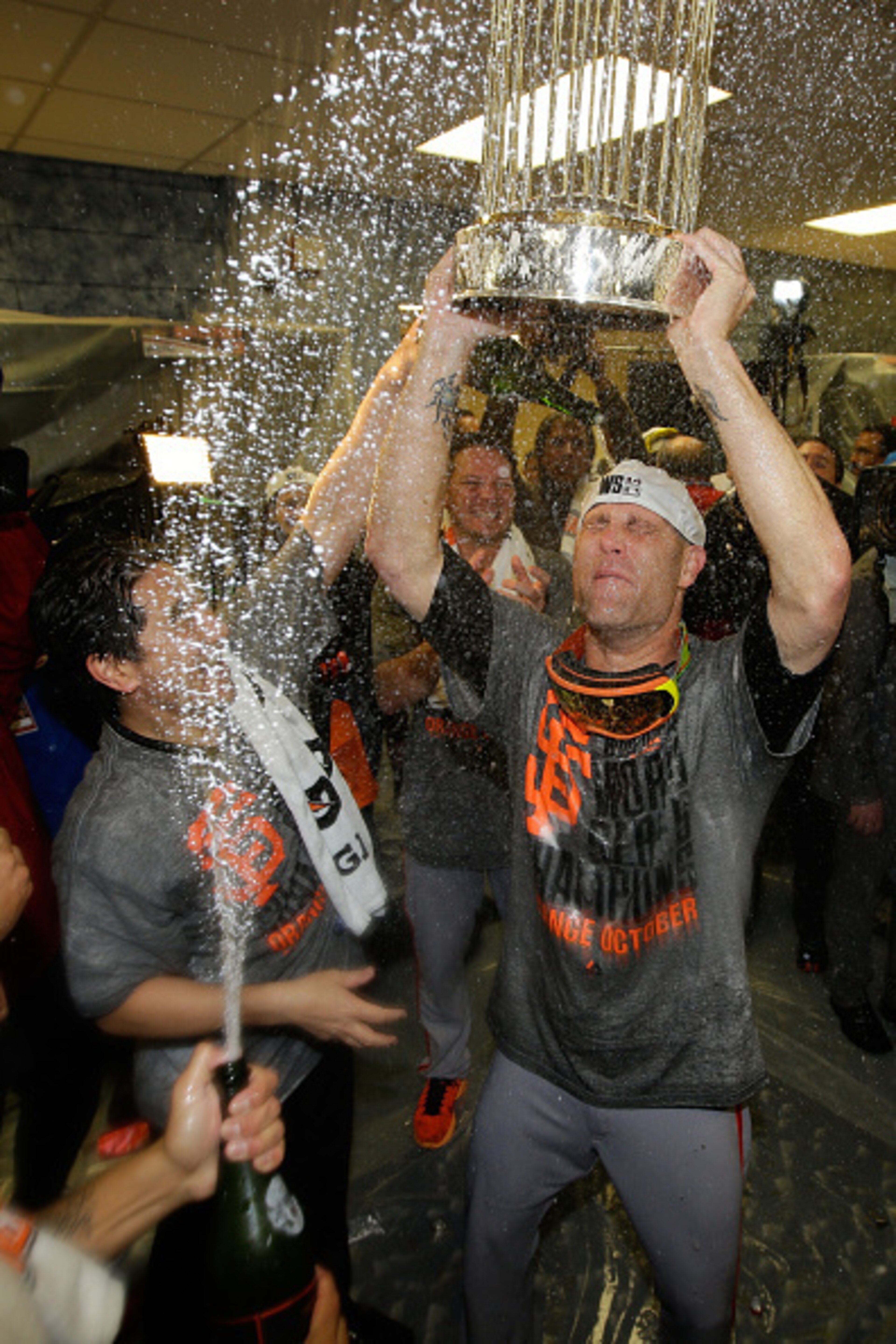 Tim Hudson celebrates the Giants' World Series victory. Tim Hudson celebrates the Giants' World Series victory.