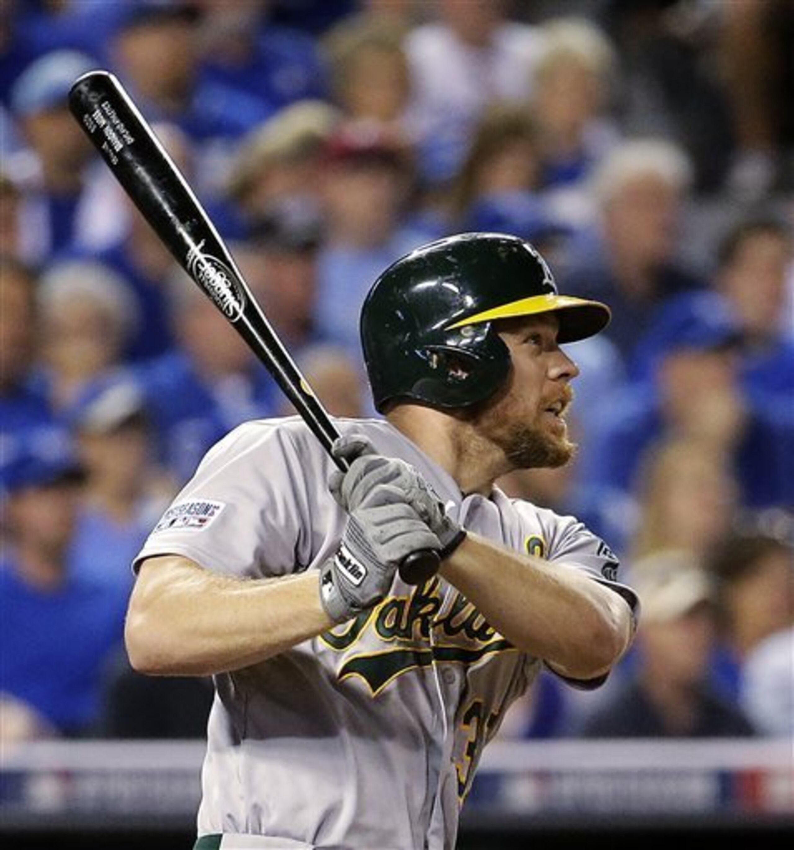 The A's will miss Moss' power from the left side of the plate next year.