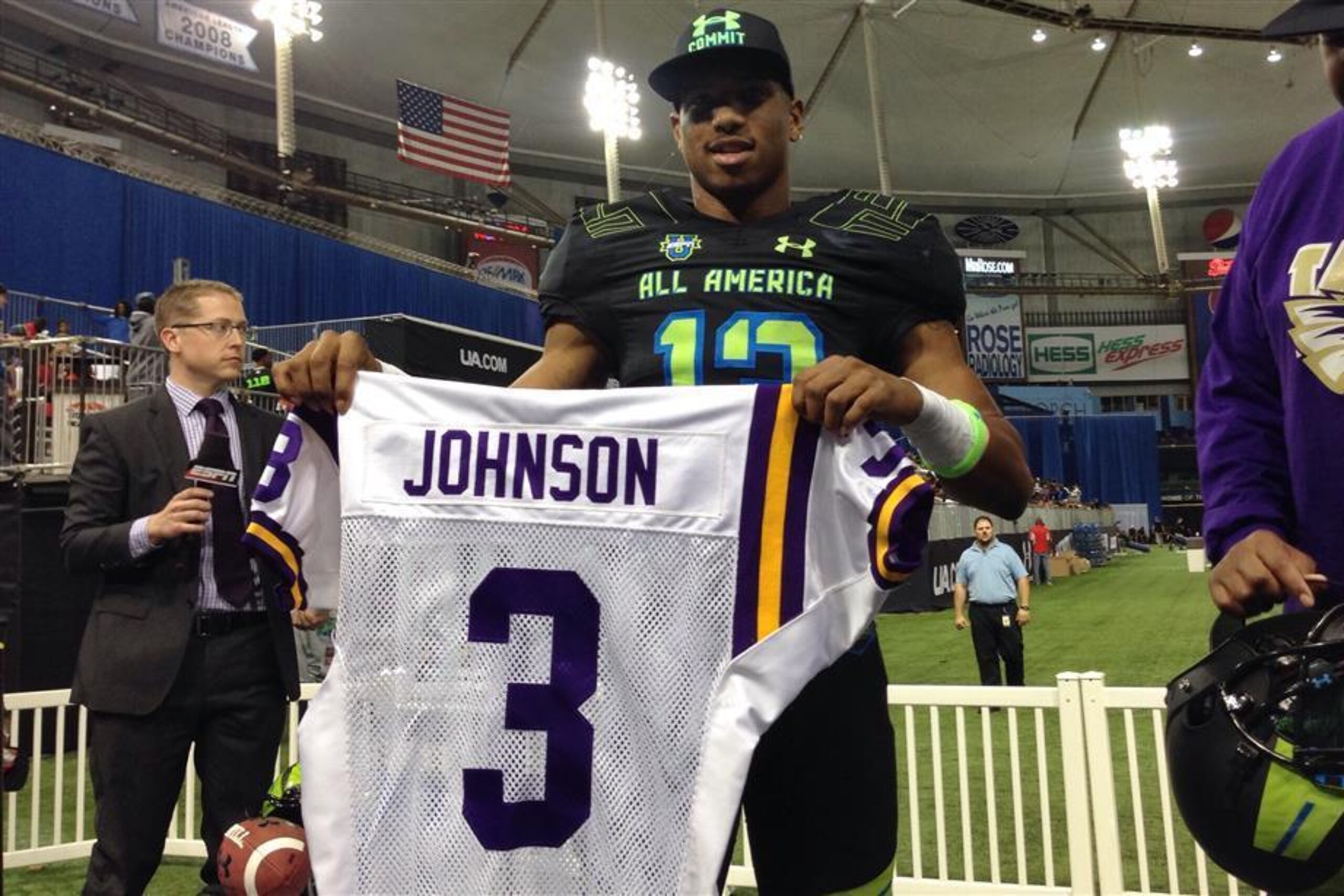 5-star WR Tyron Johnson committed to LSU at the Under Armour All-America Game on Friday.