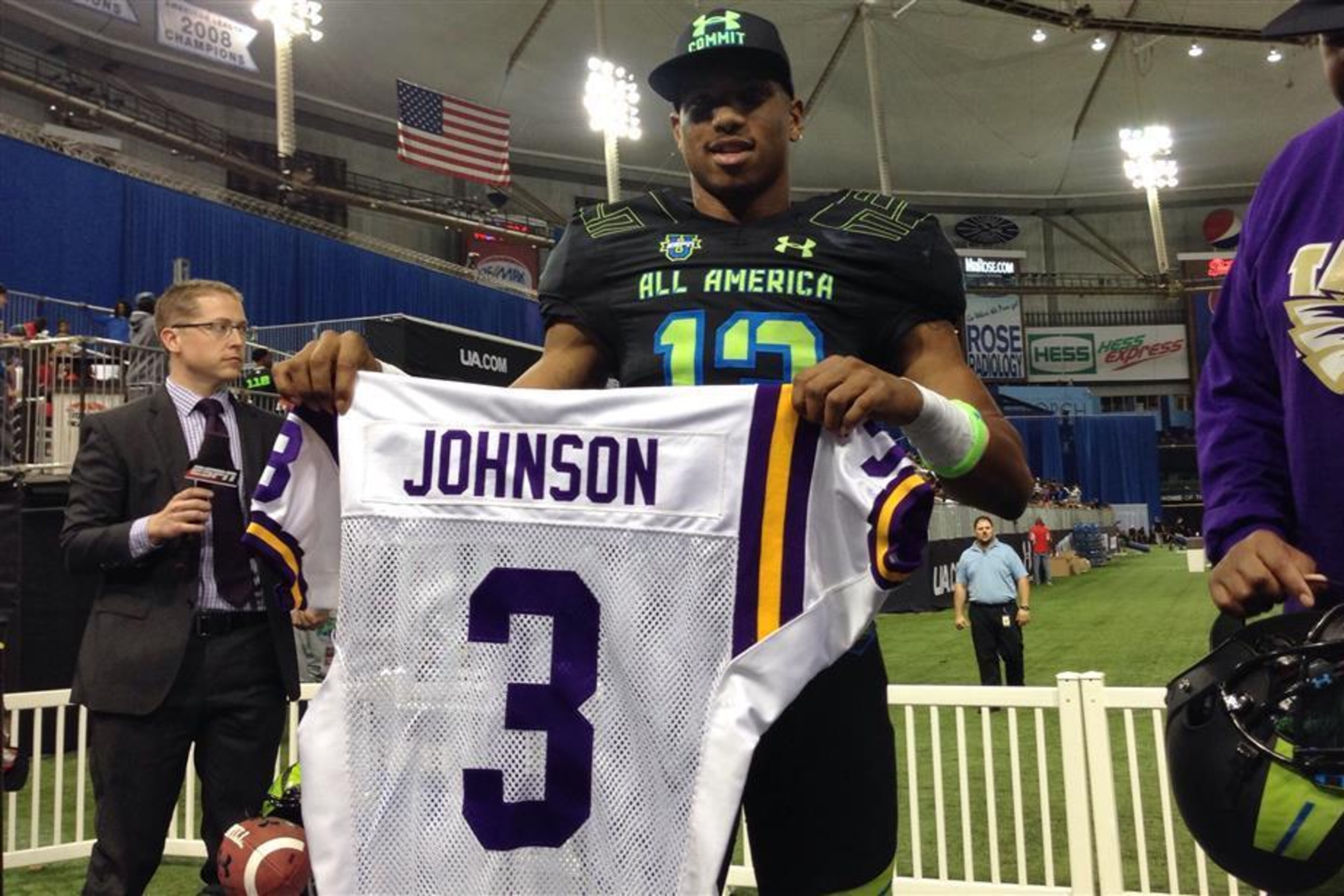 5-star WR Tyron Johnson committed to LSU at the Under Armour All-America Game on Friday.