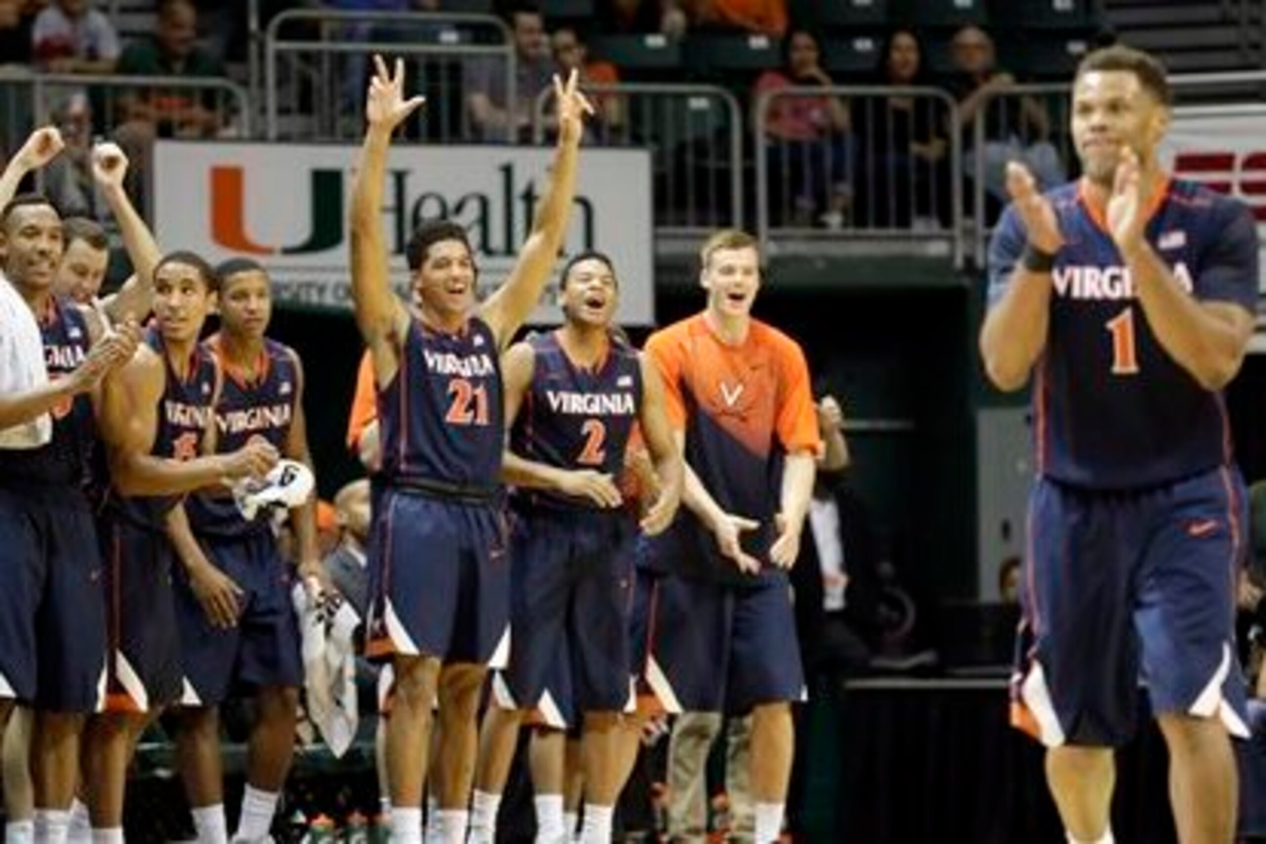 Virginia celebrating a win over Miami on Saturday, January 3 Virginia celebrating a win over Miami on Saturday, January 3