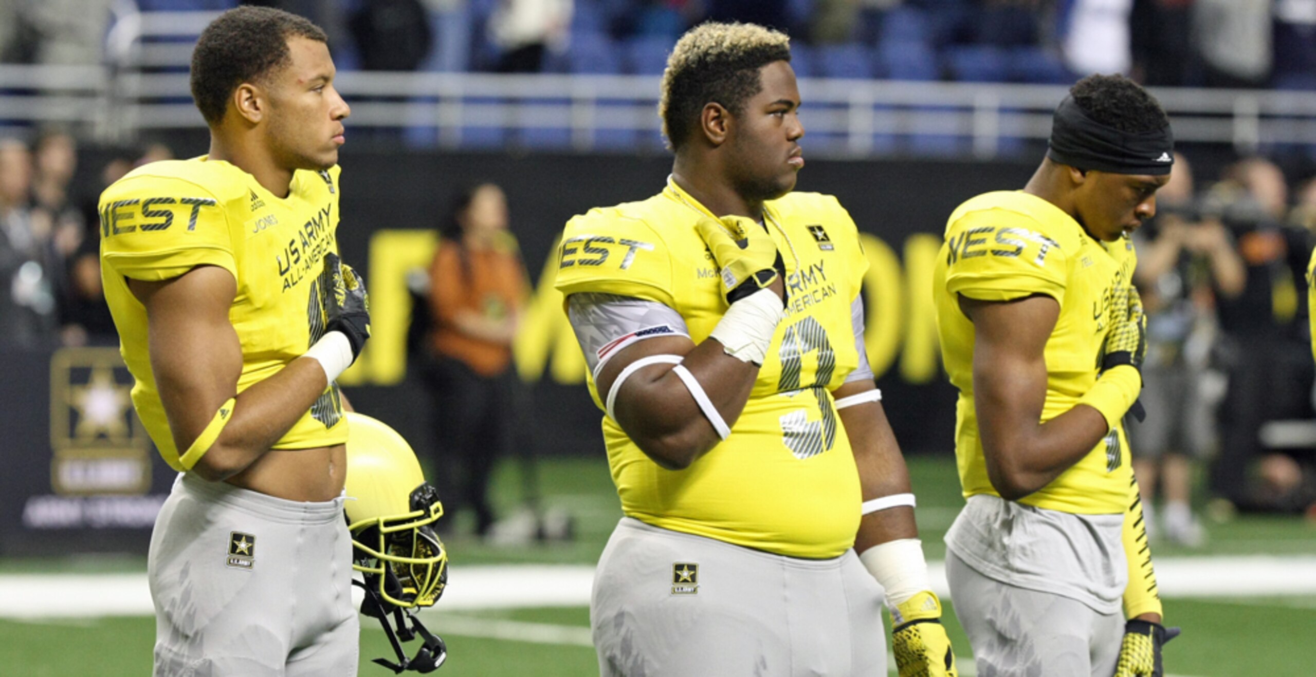 5-star defensive tackle Kahlil McKenzie (middle) and his heralded classmates need to be ready to play along the defensive front.