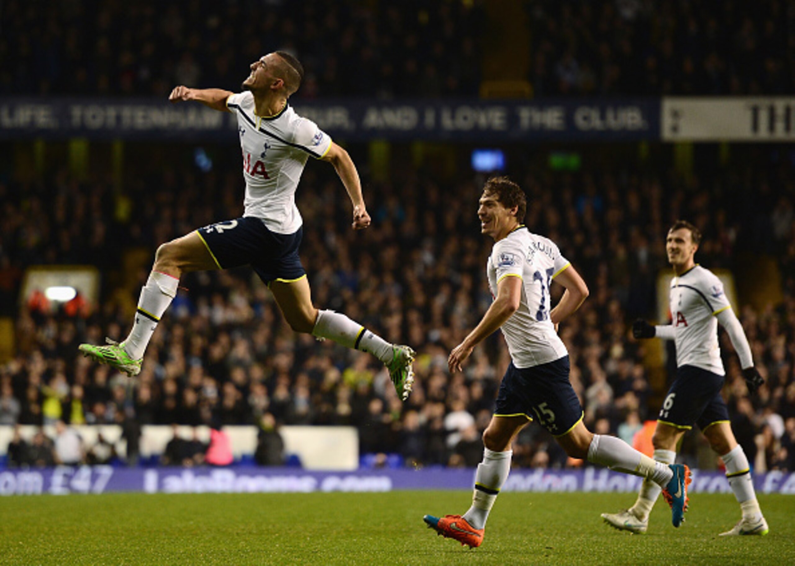 Nabil Bentaleb celebrates his goal against Newcastle United in the Capital One Cup quarter-final.