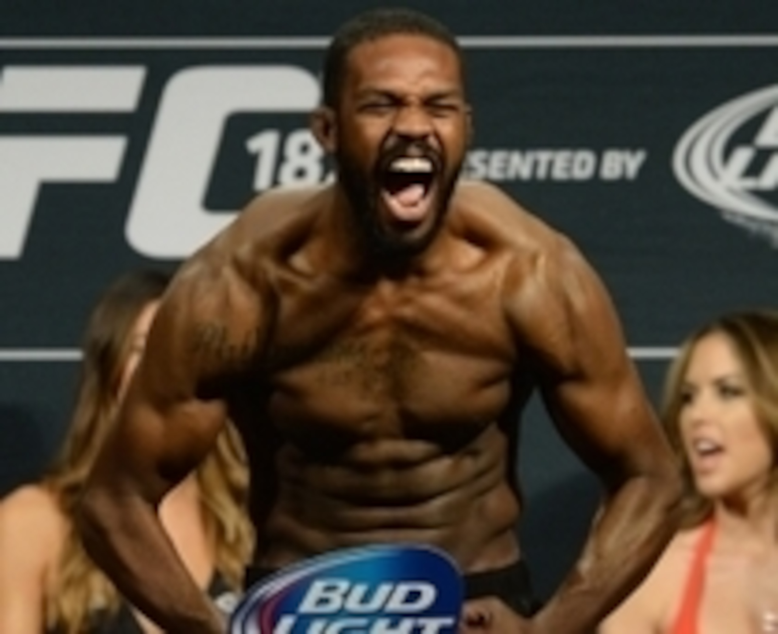 Jan 2, 2015; Las Vegas, NV, USA;   Jon Jones during the weigh in for his Light Heavyweight Title Bout against Daniel Cormier (not pictured) at MGM Grand Garden Arena. Mandatory Credit: Jayne Kamin-Oncea-USA TODAY Sports