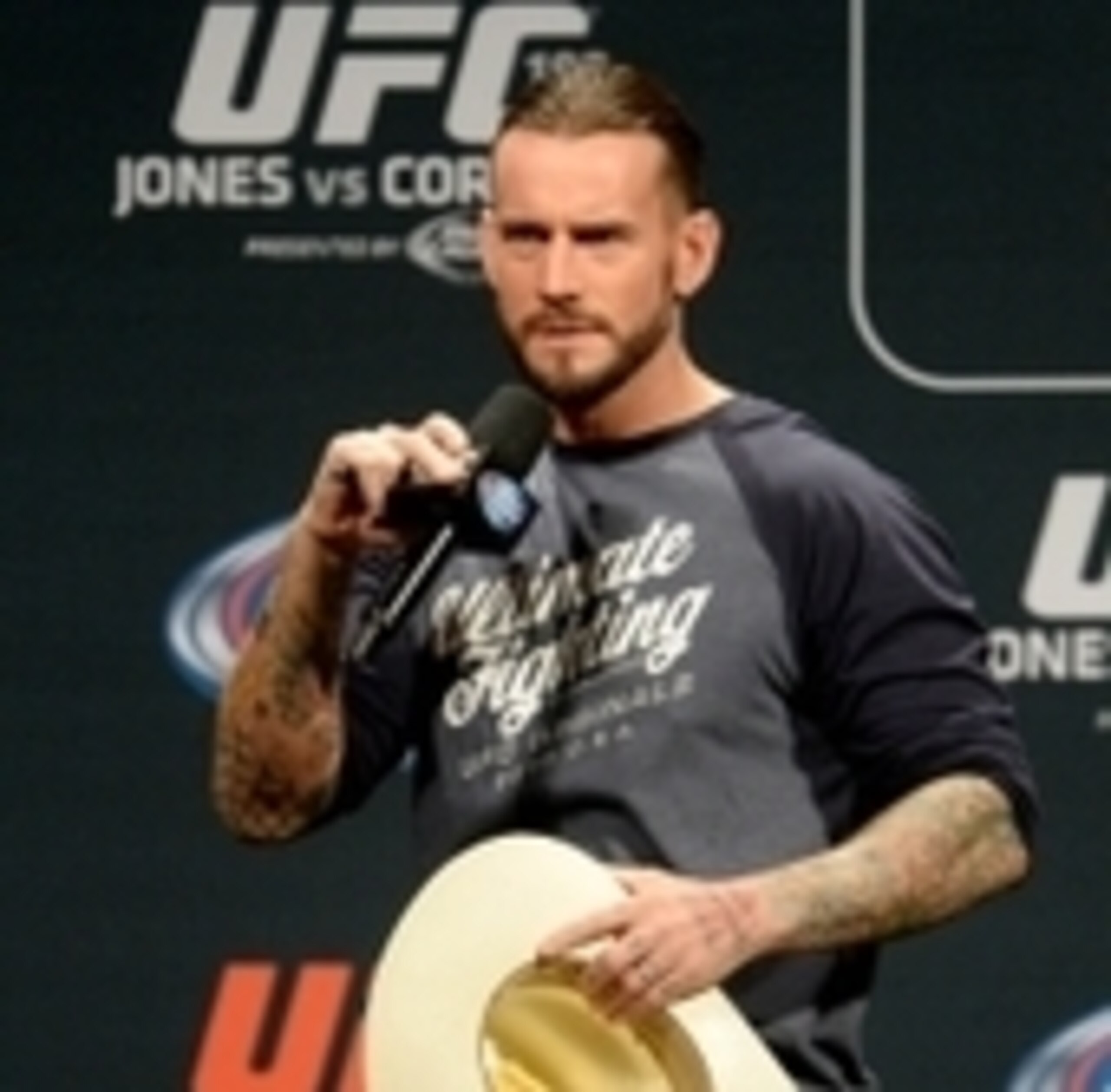Jan 2, 2015; Las Vegas, NV, USA; Former WWE star Phil CM Punk Brooks is the featured guest for the UFC 182 Q&A session Friday evening before the start of the weigh-ins at the MGM Grand Garden Arena. Mandatory Credit: Jayne Kamin-Oncea-USA TODAY Sports