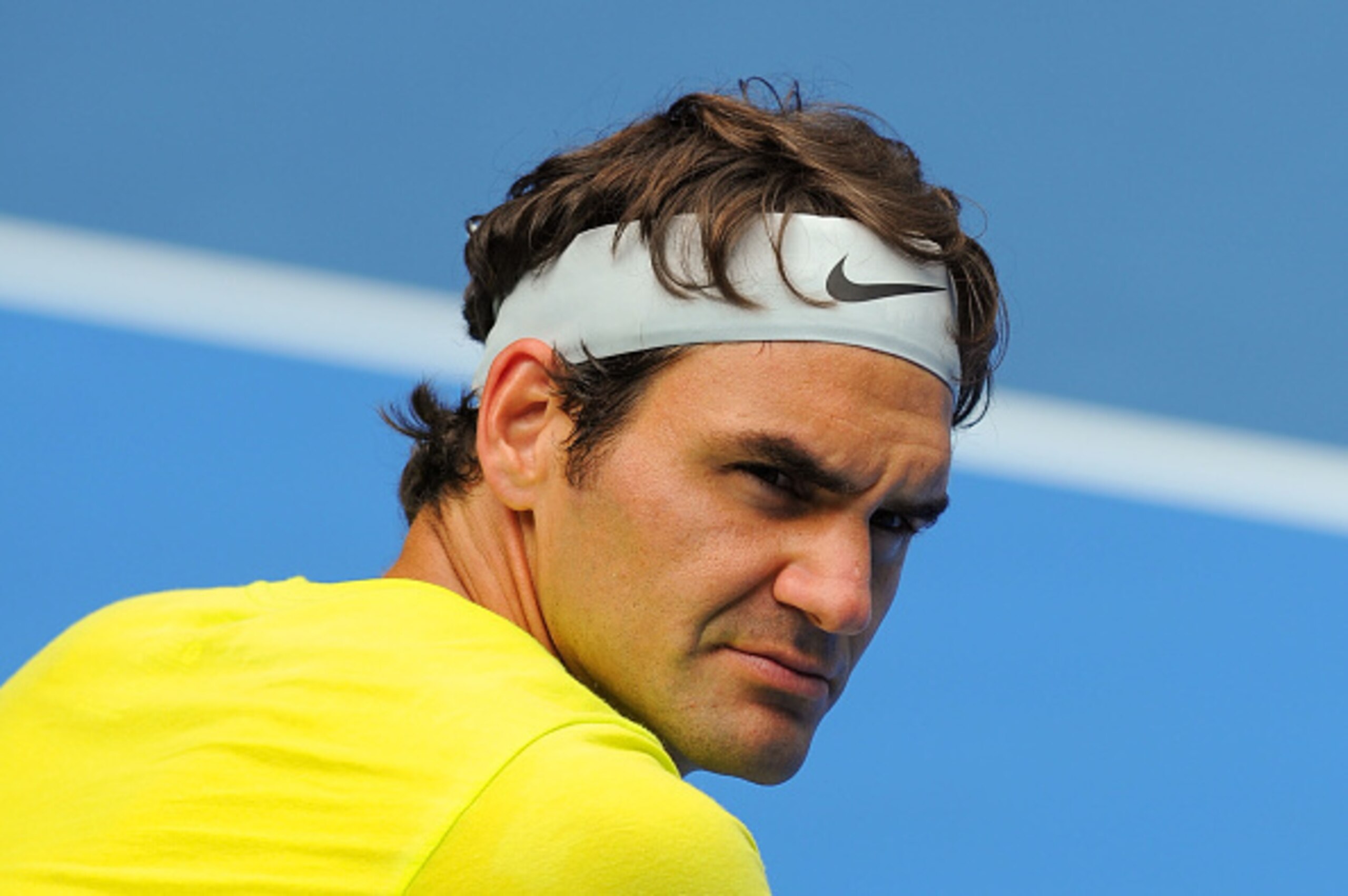 Roger Federer during a practice session ahead of the 2015 Australian Open.
